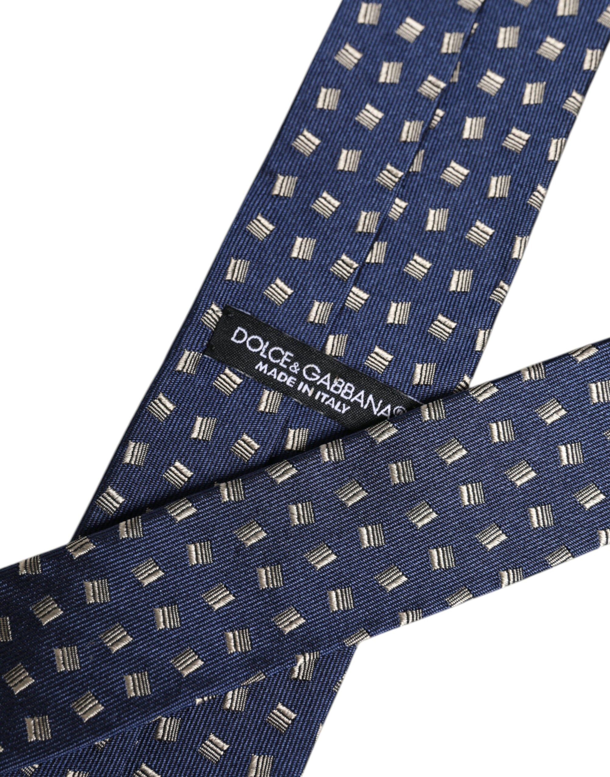 Dolce &amp; Gabbana Blue Patterned Silk Adjustable Necktie Tie