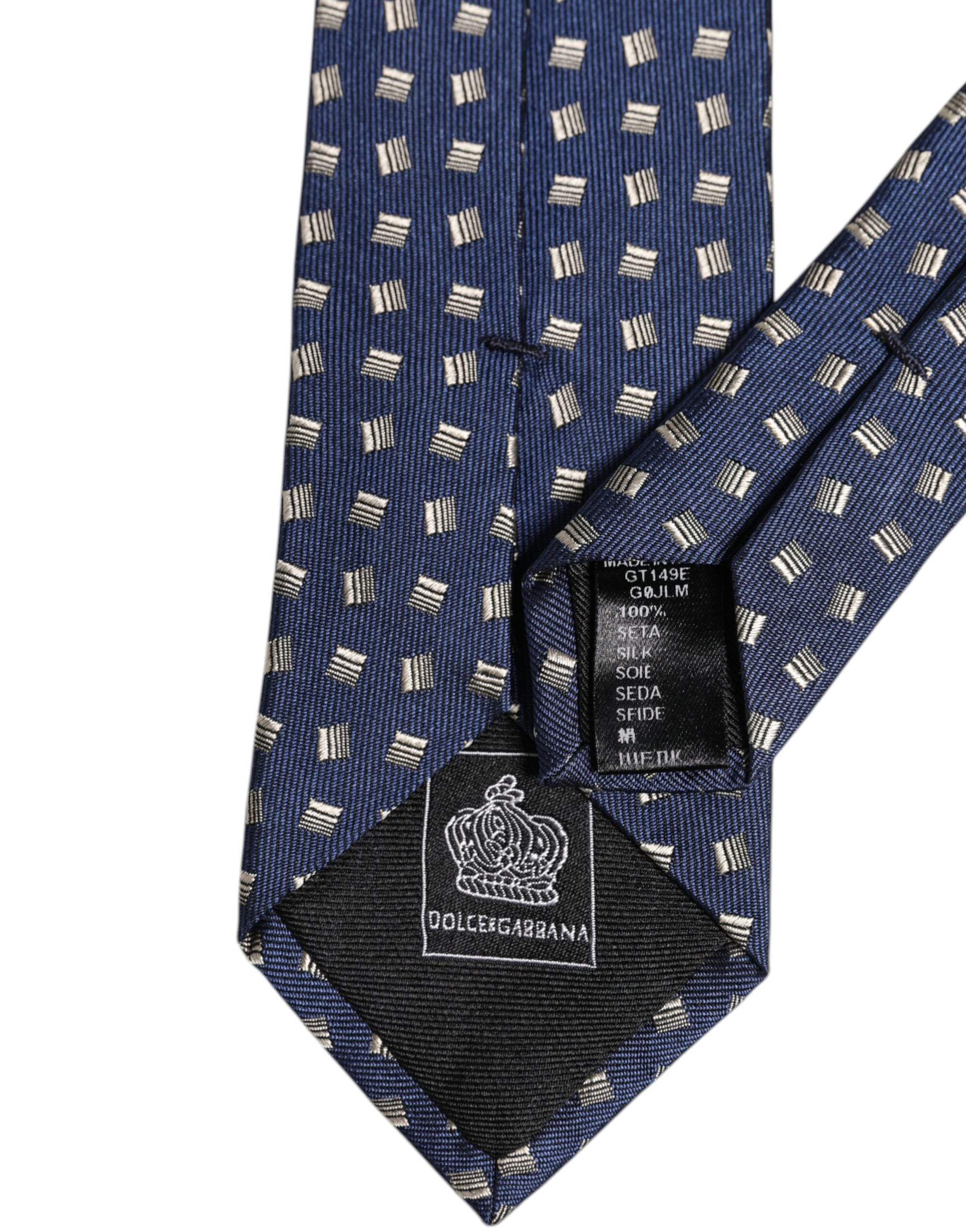 Dolce &amp; Gabbana Blue Patterned Silk Adjustable Necktie Tie