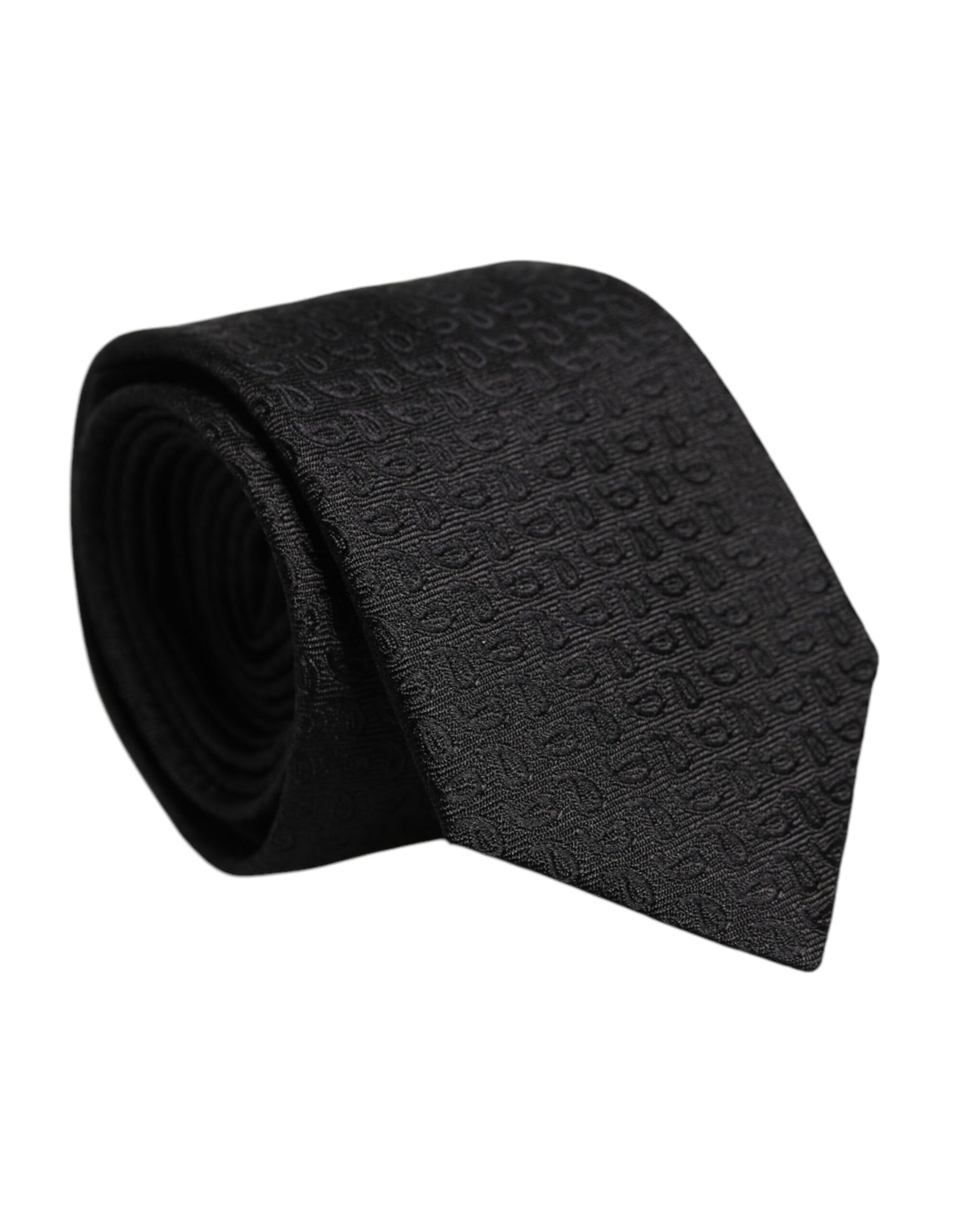 Dolce &amp; Gabbana Black Patterned Silk Adjustable Necktie Tie