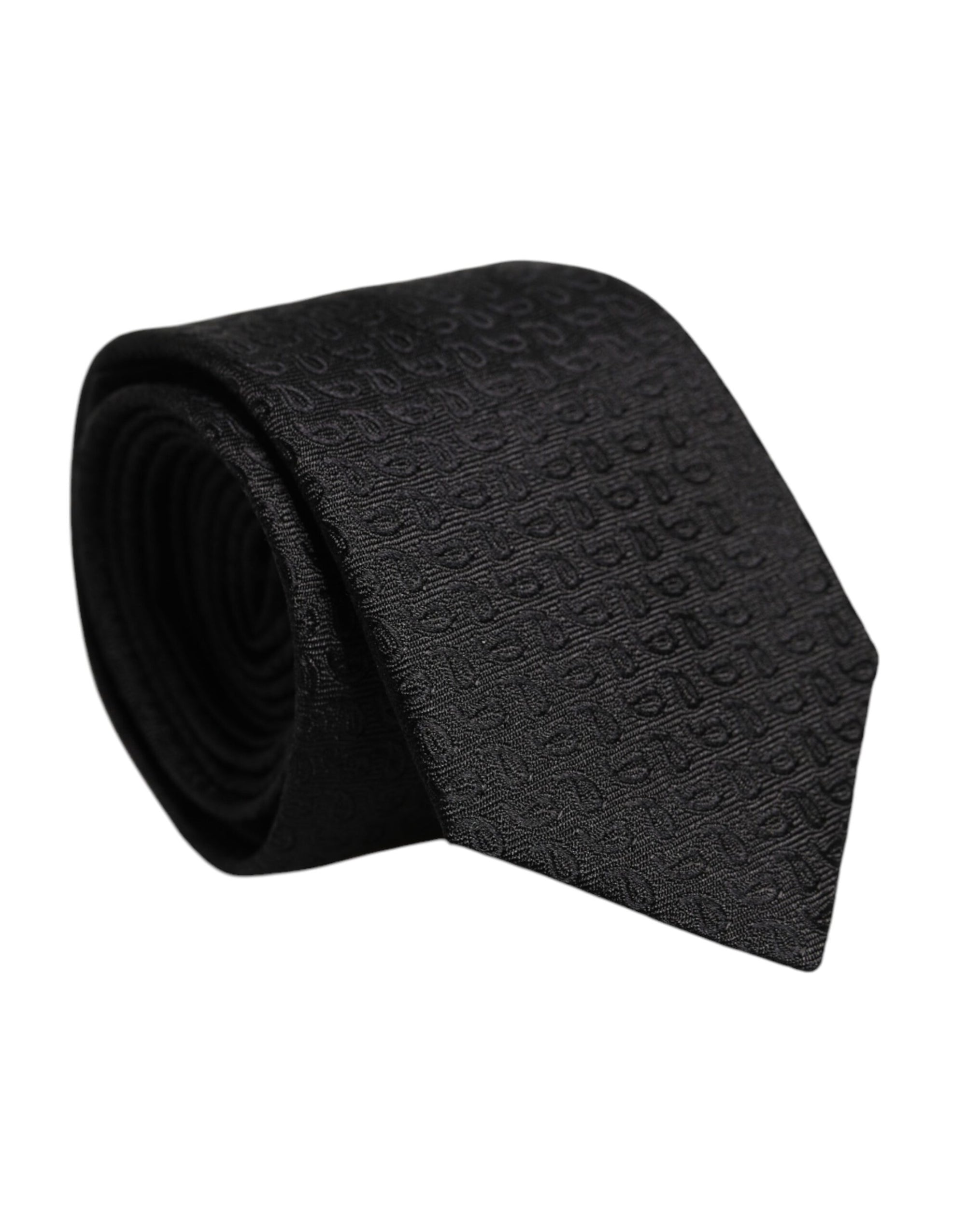 Dolce &amp; Gabbana Black Patterned Silk Adjustable Necktie Tie