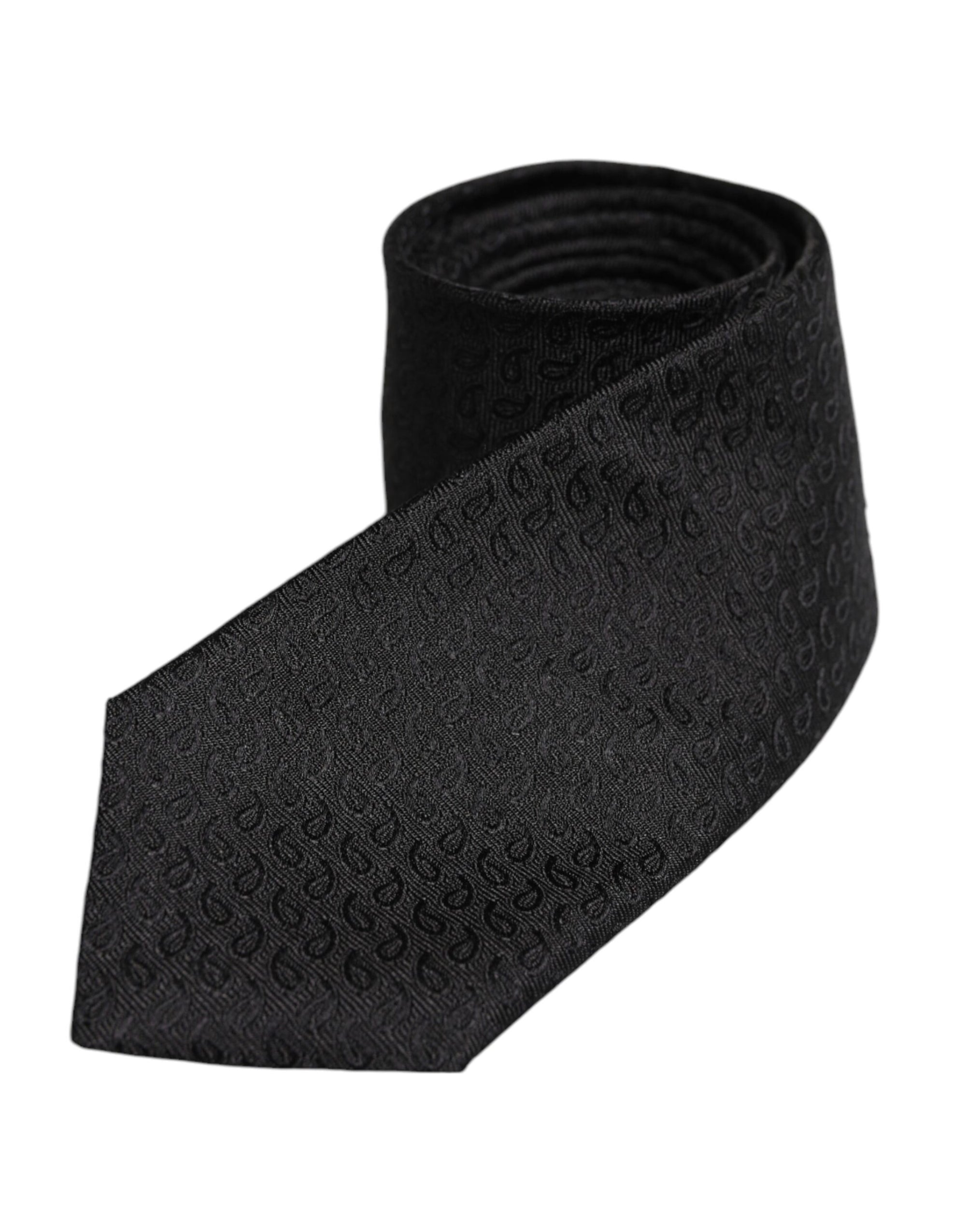 Dolce &amp; Gabbana Black Patterned Silk Adjustable Necktie Tie