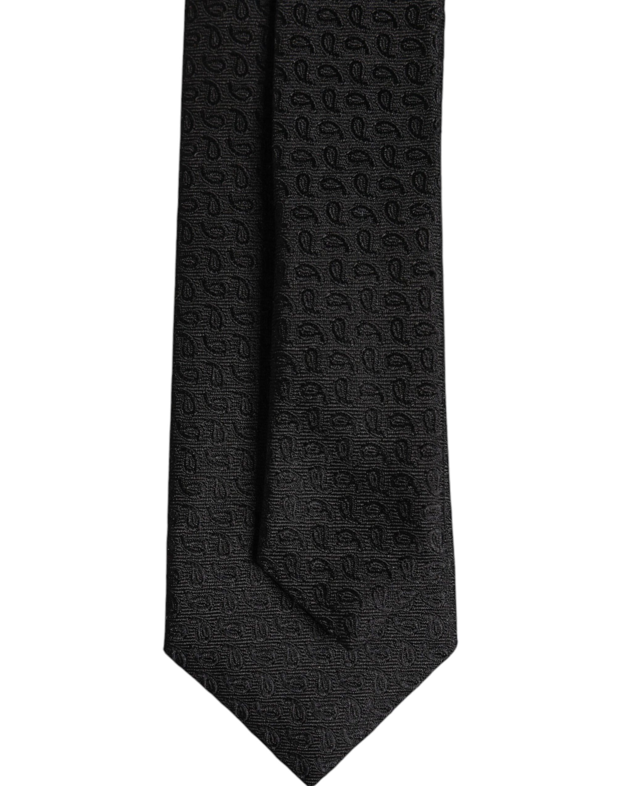 Dolce &amp; Gabbana Black Patterned Silk Adjustable Necktie Tie