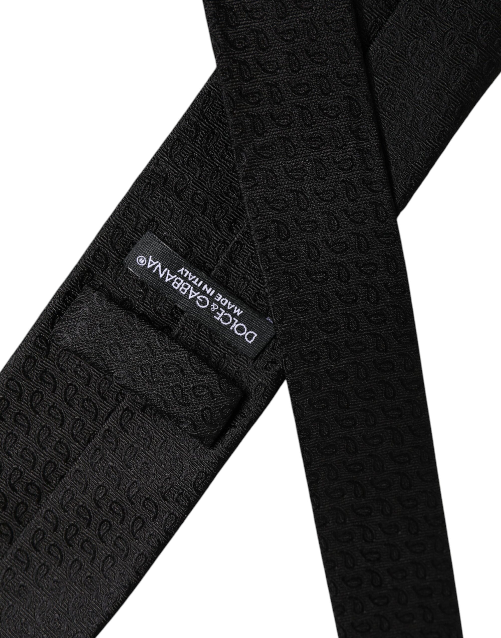 Dolce &amp; Gabbana Black Patterned Silk Adjustable Necktie Tie