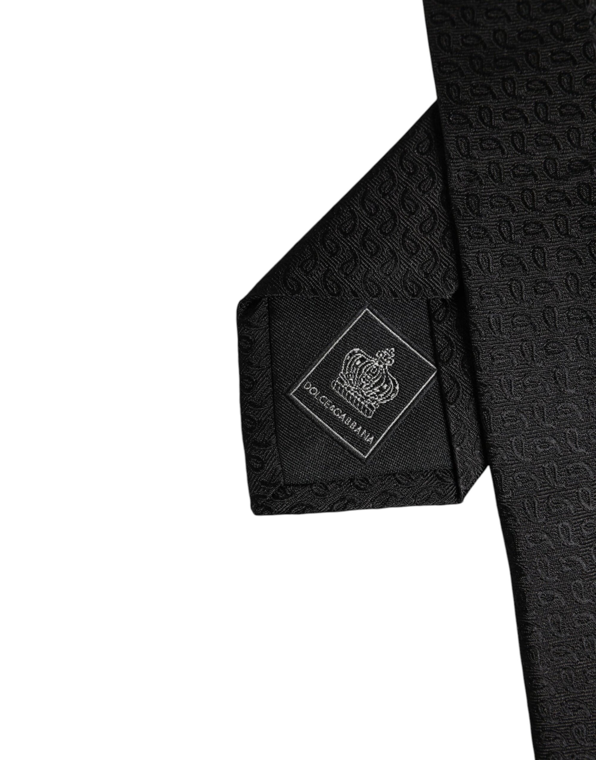 Dolce &amp; Gabbana Black Patterned Silk Adjustable Necktie Tie