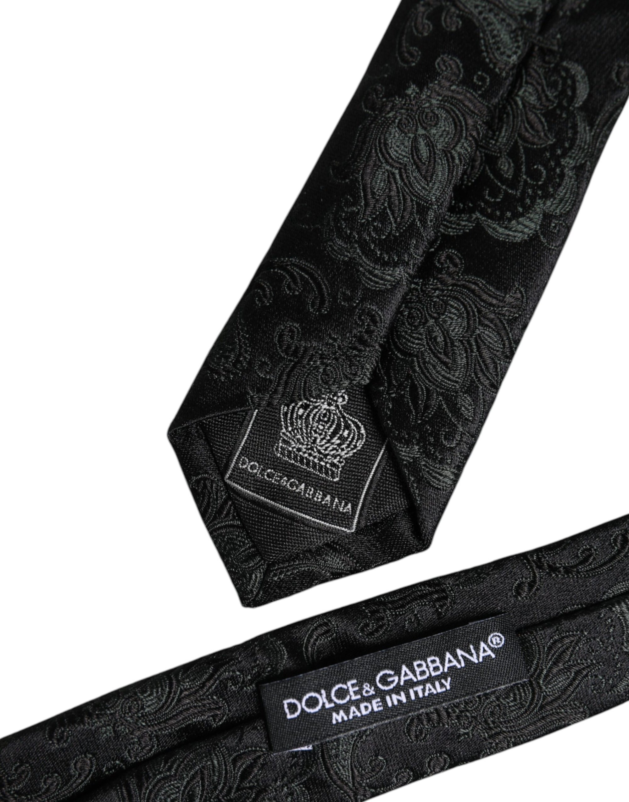 Dolce &amp; Gabbana Dark Green Floral Silk Adjustable Necktie Tie
