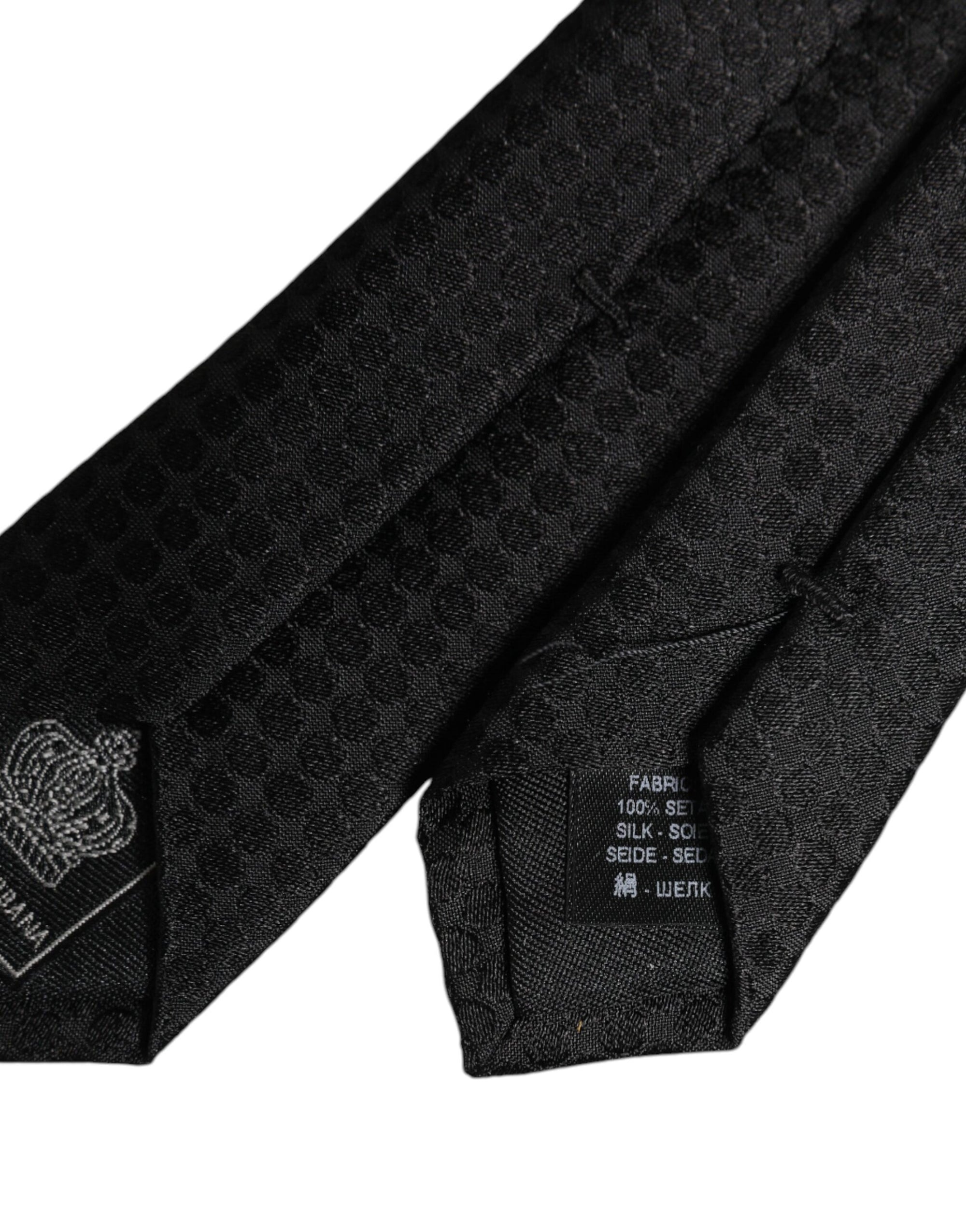 Dolce &amp; Gabbana Black Circles Silk Adjustable Necktie Tie