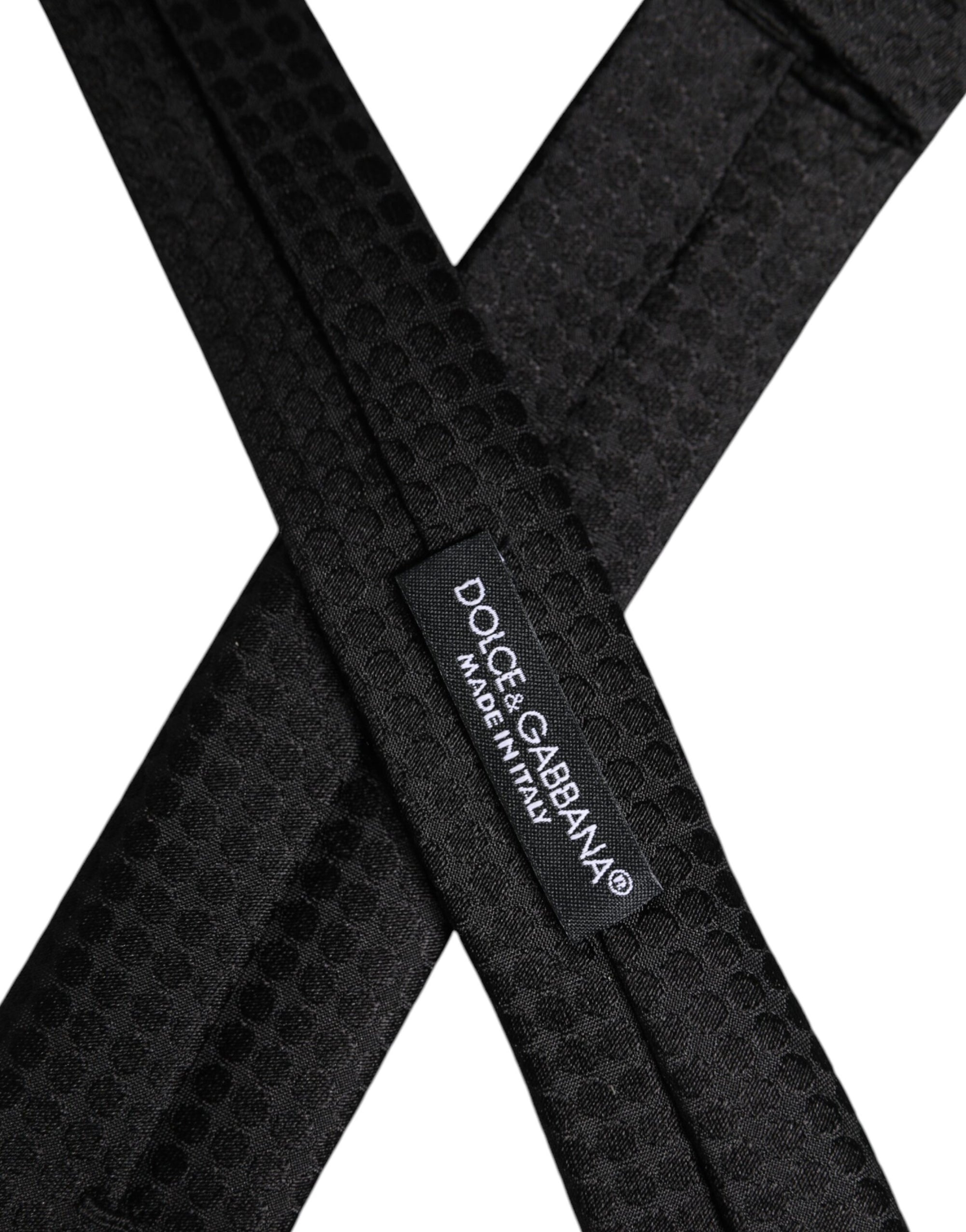 Dolce &amp; Gabbana Black Circles Silk Adjustable Necktie Tie