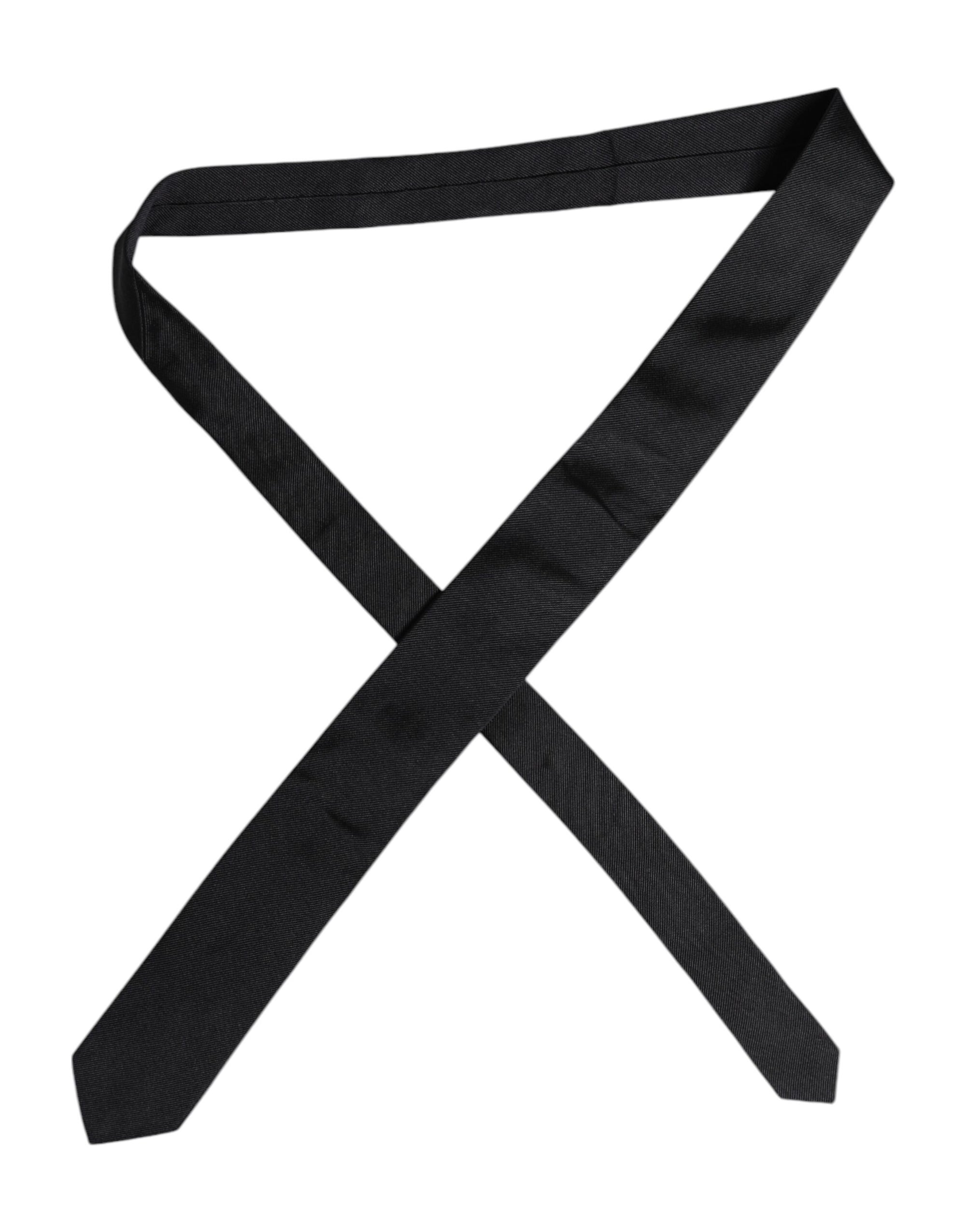 Dolce &amp; Gabbana Black Solid Silk Adjustable Necktie Tie