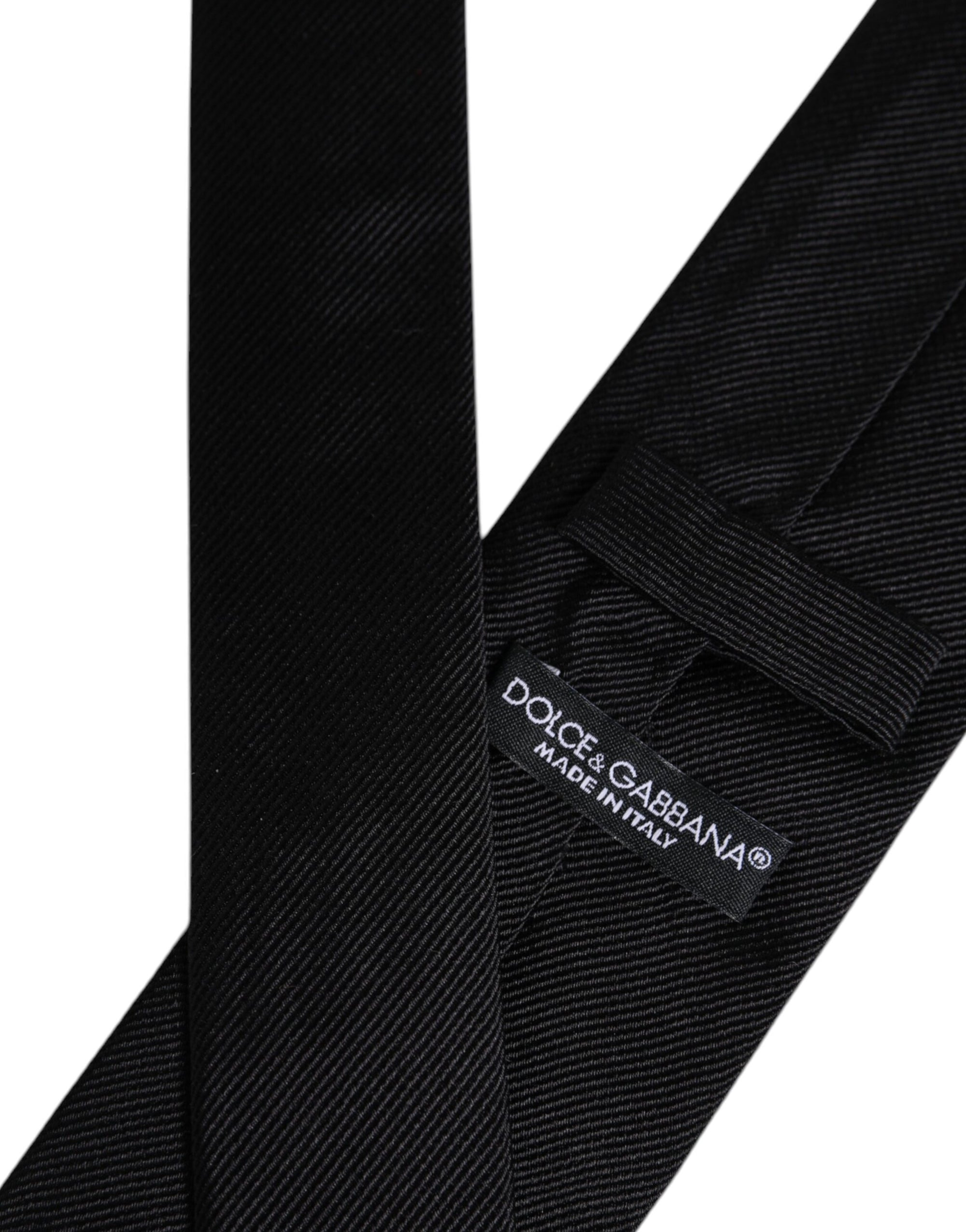 Dolce &amp; Gabbana Black Solid Silk Adjustable Necktie Tie
