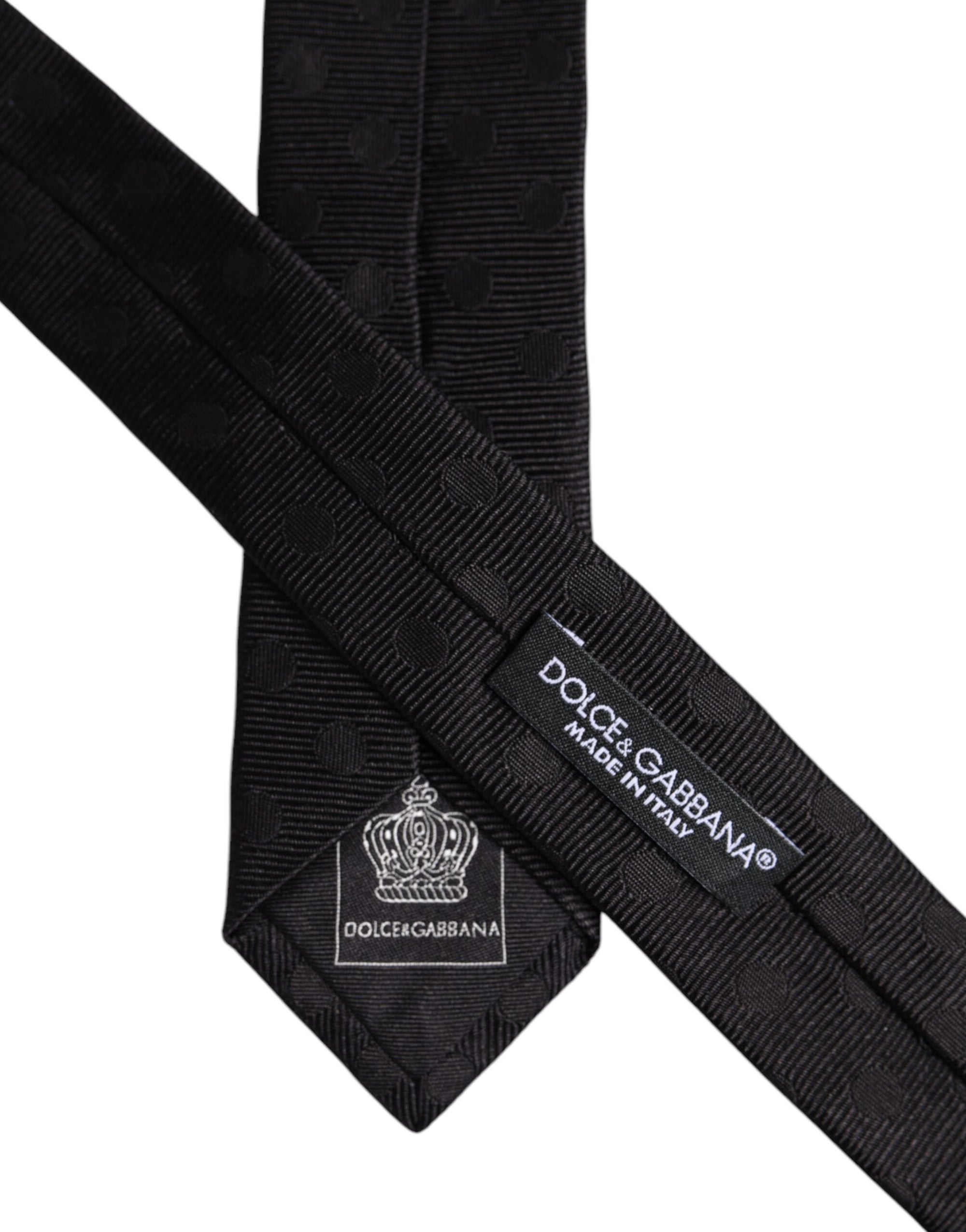 Dolce &amp; Gabbana Black Circles Silk Adjustable Necktie Tie