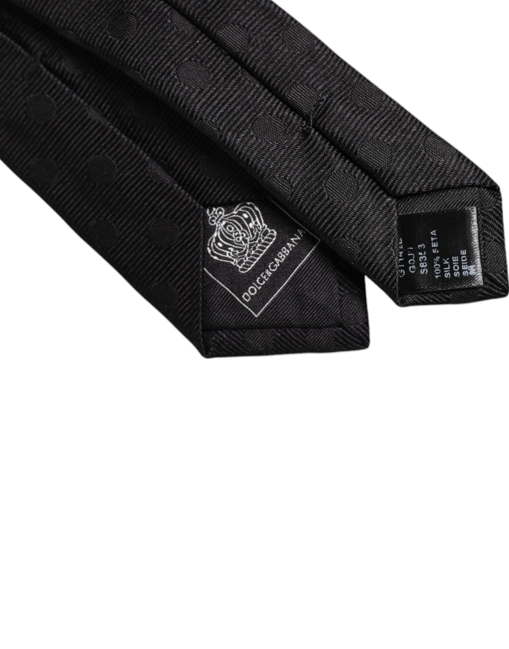 Dolce &amp; Gabbana Black Circles Silk Adjustable Necktie Tie