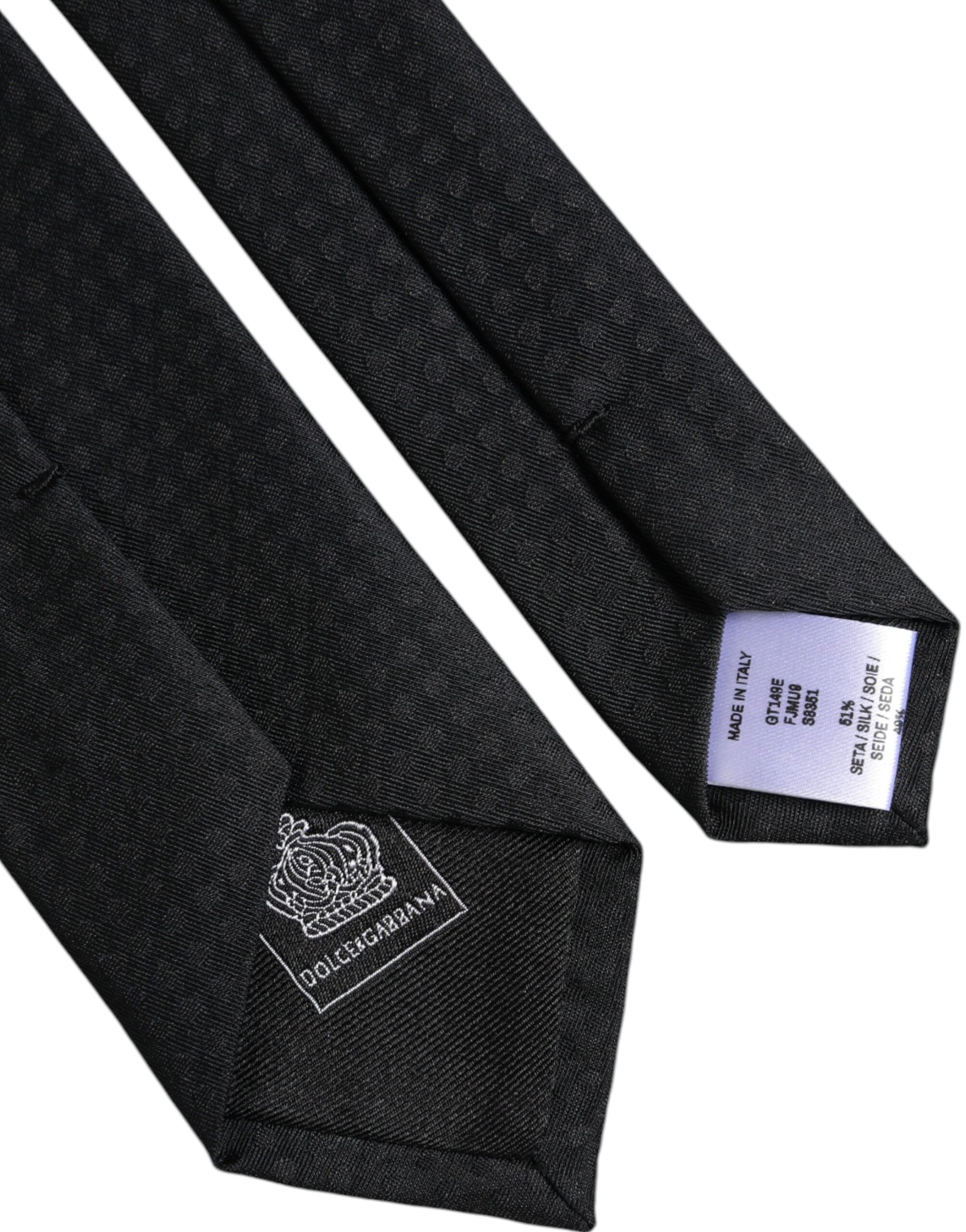 Dolce &amp; Gabbana Black Circles Silk Adjustable Necktie Tie