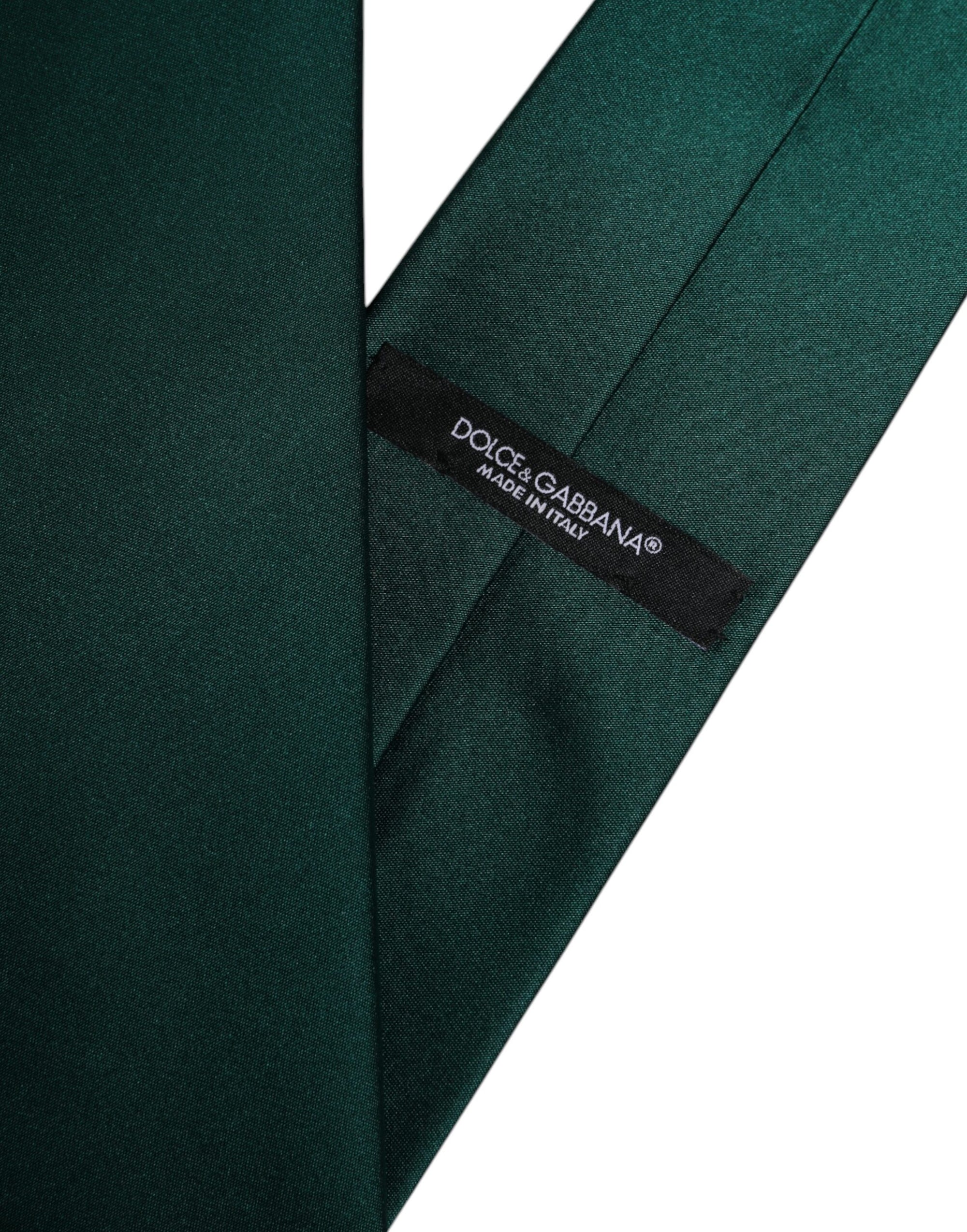 Dolce &amp; Gabbana Green Solid Cotton Adjustable Necktie Tie