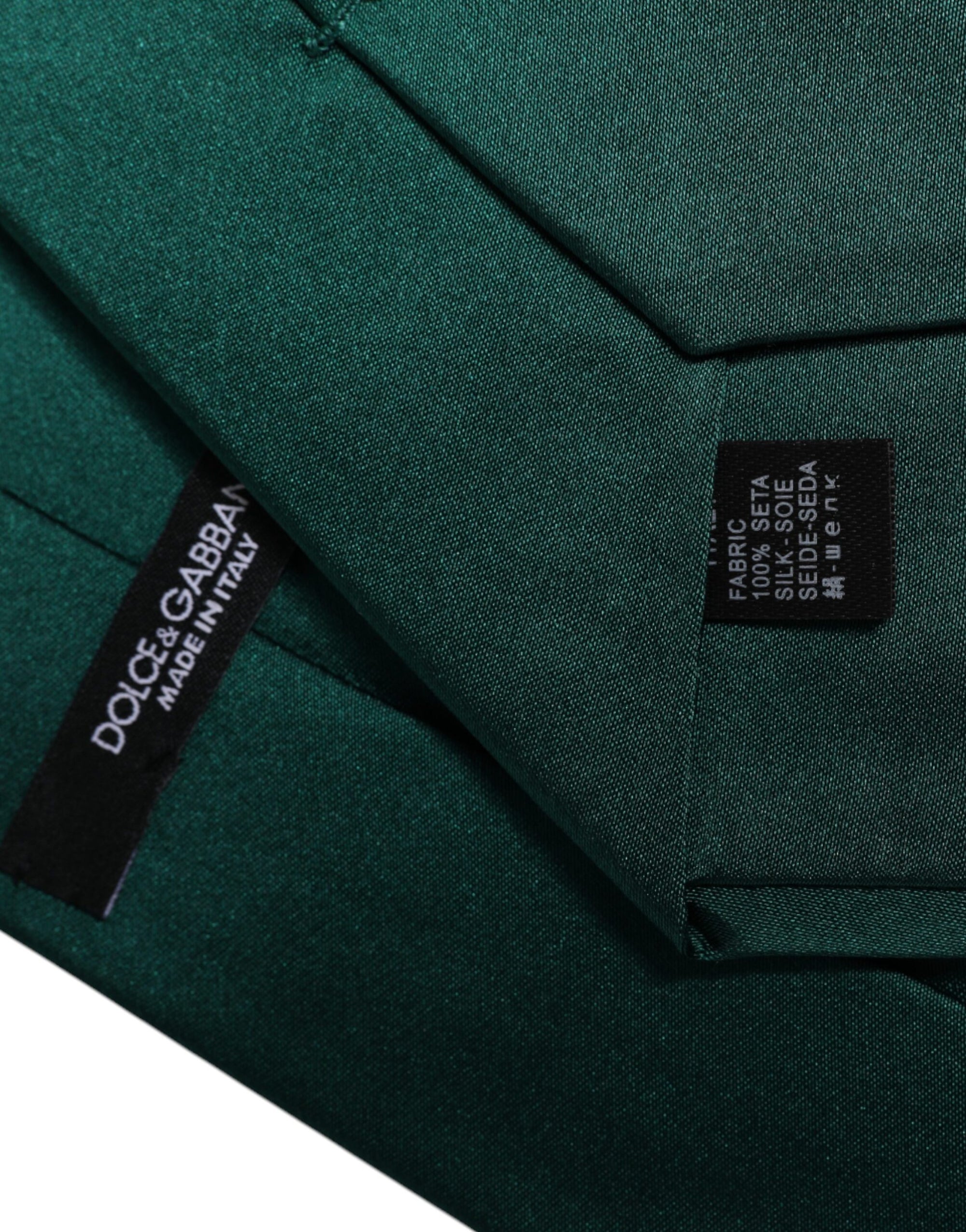 Dolce &amp; Gabbana Green Solid Cotton Adjustable Necktie Tie