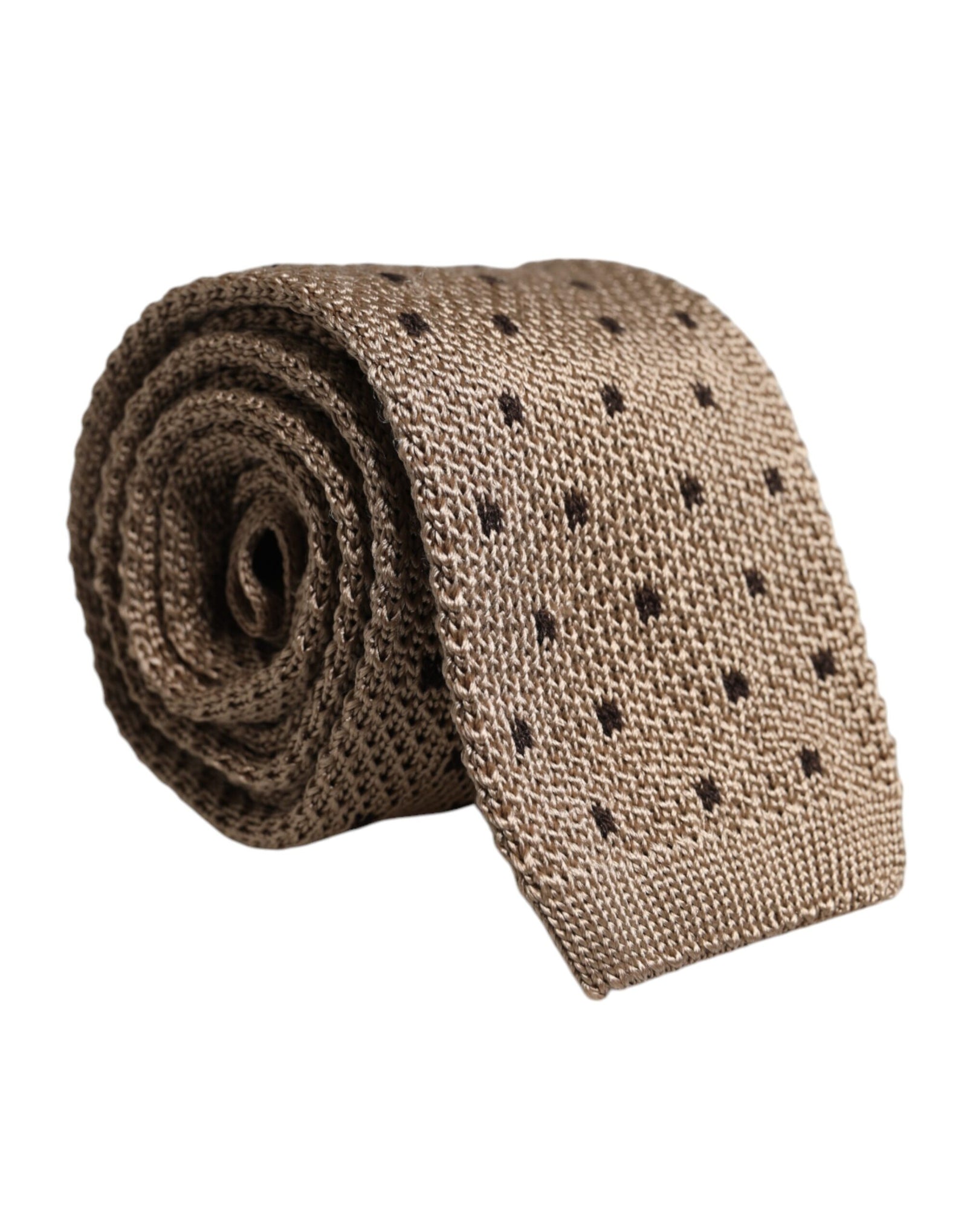 Dolce &amp; Gabbana Beige Polka Dot Silk Adjustable Necktie Tie