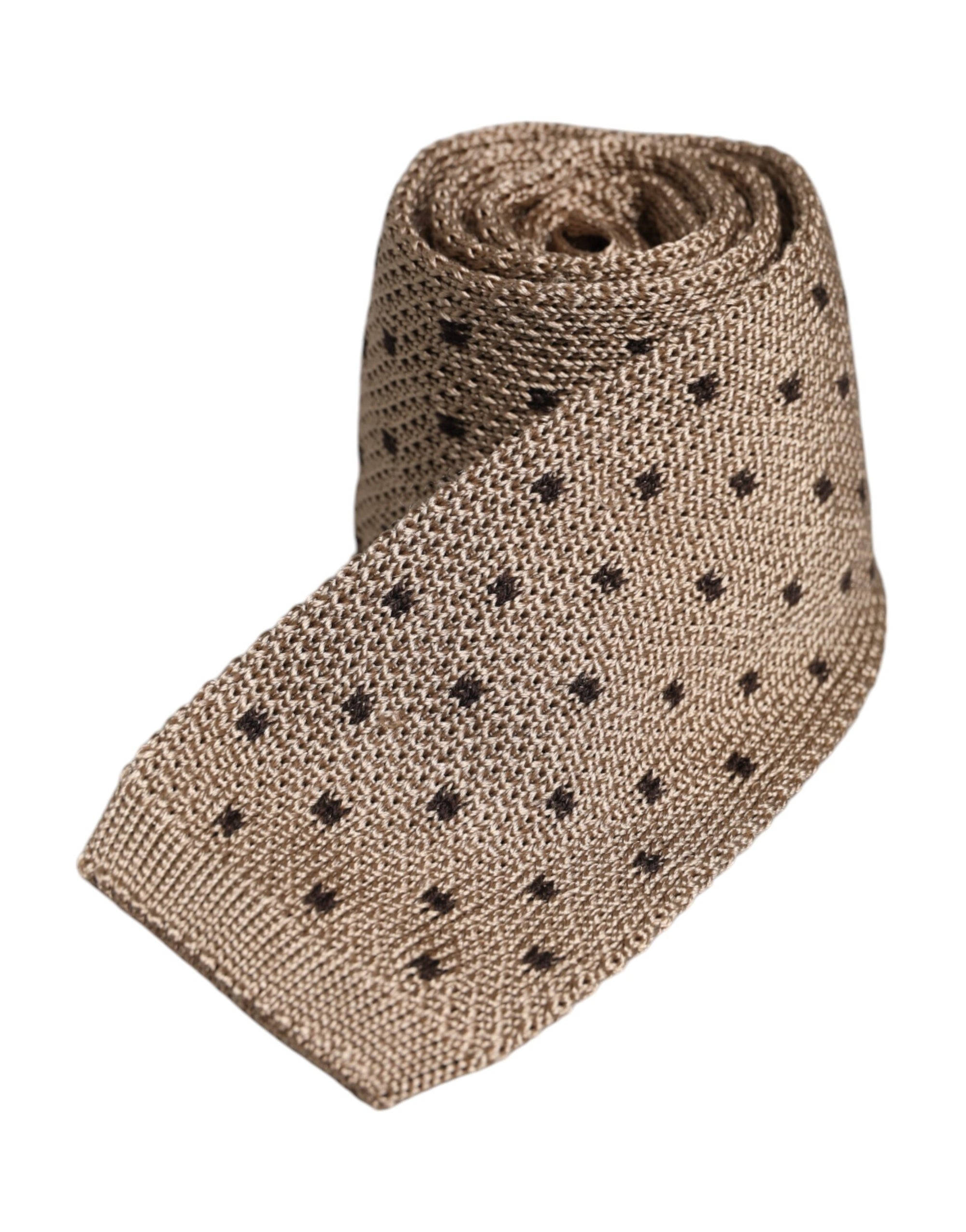Dolce &amp; Gabbana Beige Polka Dot Silk Adjustable Necktie Tie
