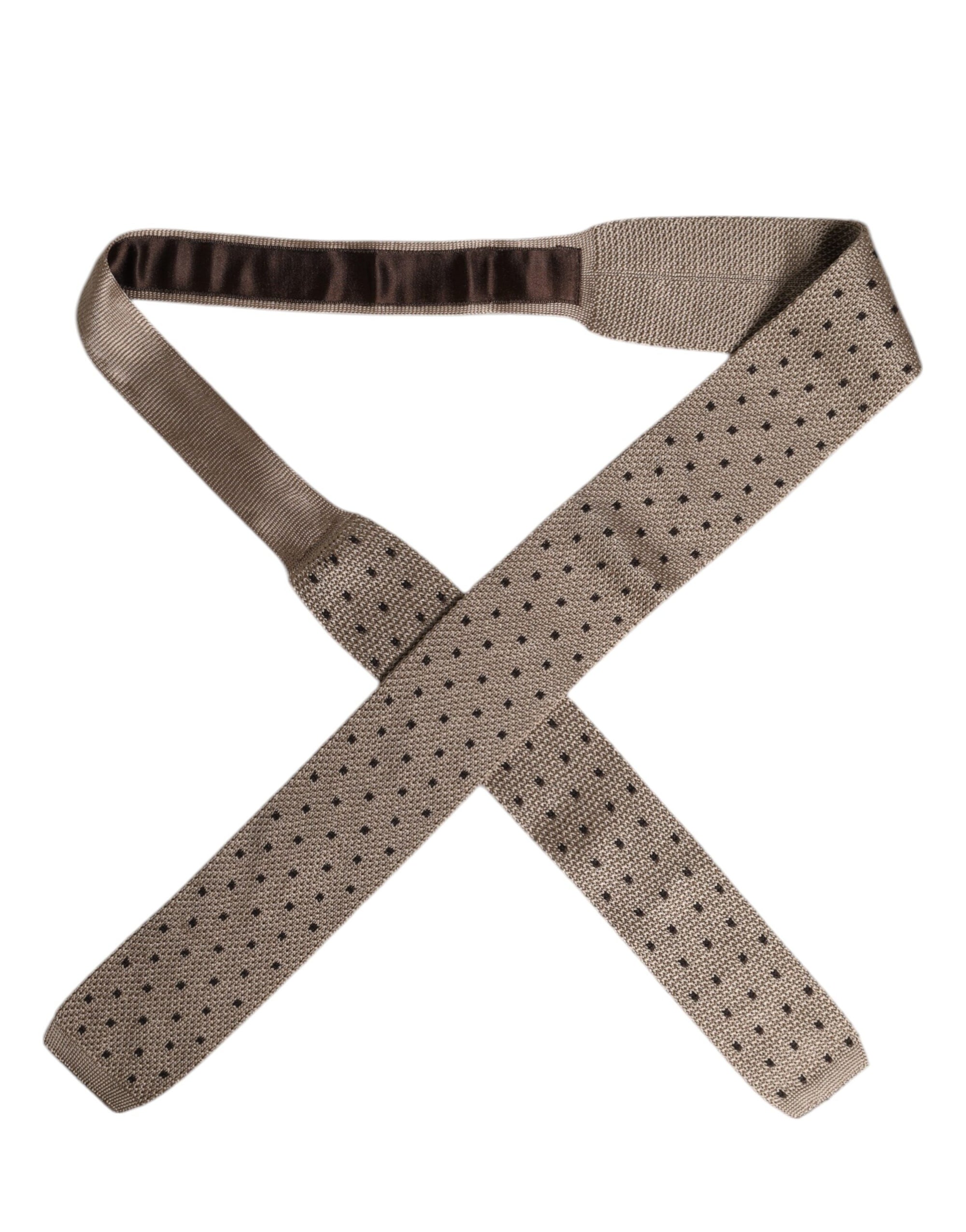 Dolce &amp; Gabbana Beige Polka Dot Silk Adjustable Necktie Tie
