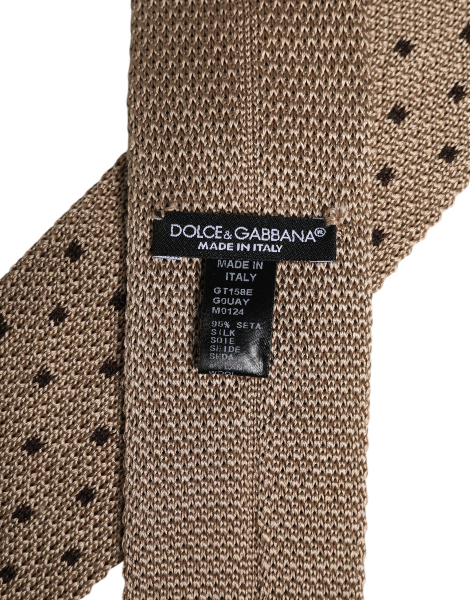 Dolce &amp; Gabbana Beige Polka Dot Silk Adjustable Necktie Tie