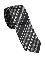Dolce &amp; Gabbana Black White Stripes Silk Adjustable Necktie Tie