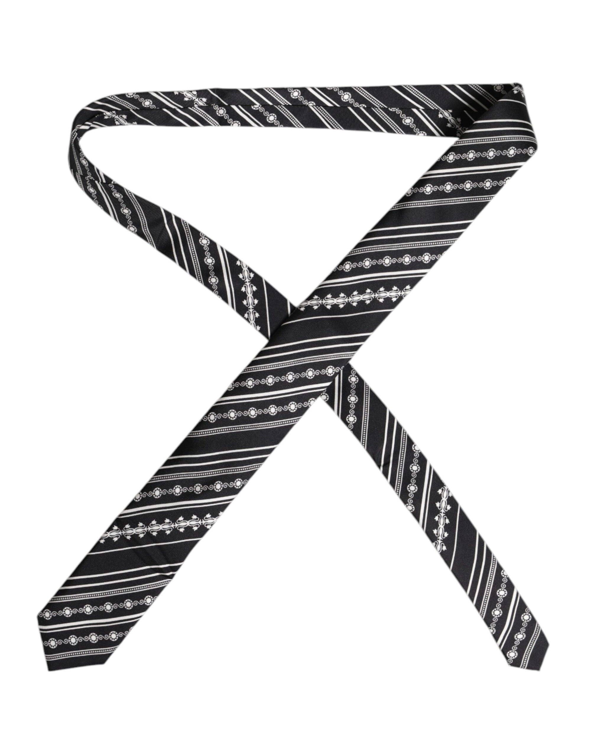Dolce &amp; Gabbana Black White Stripes Silk Adjustable Necktie Tie