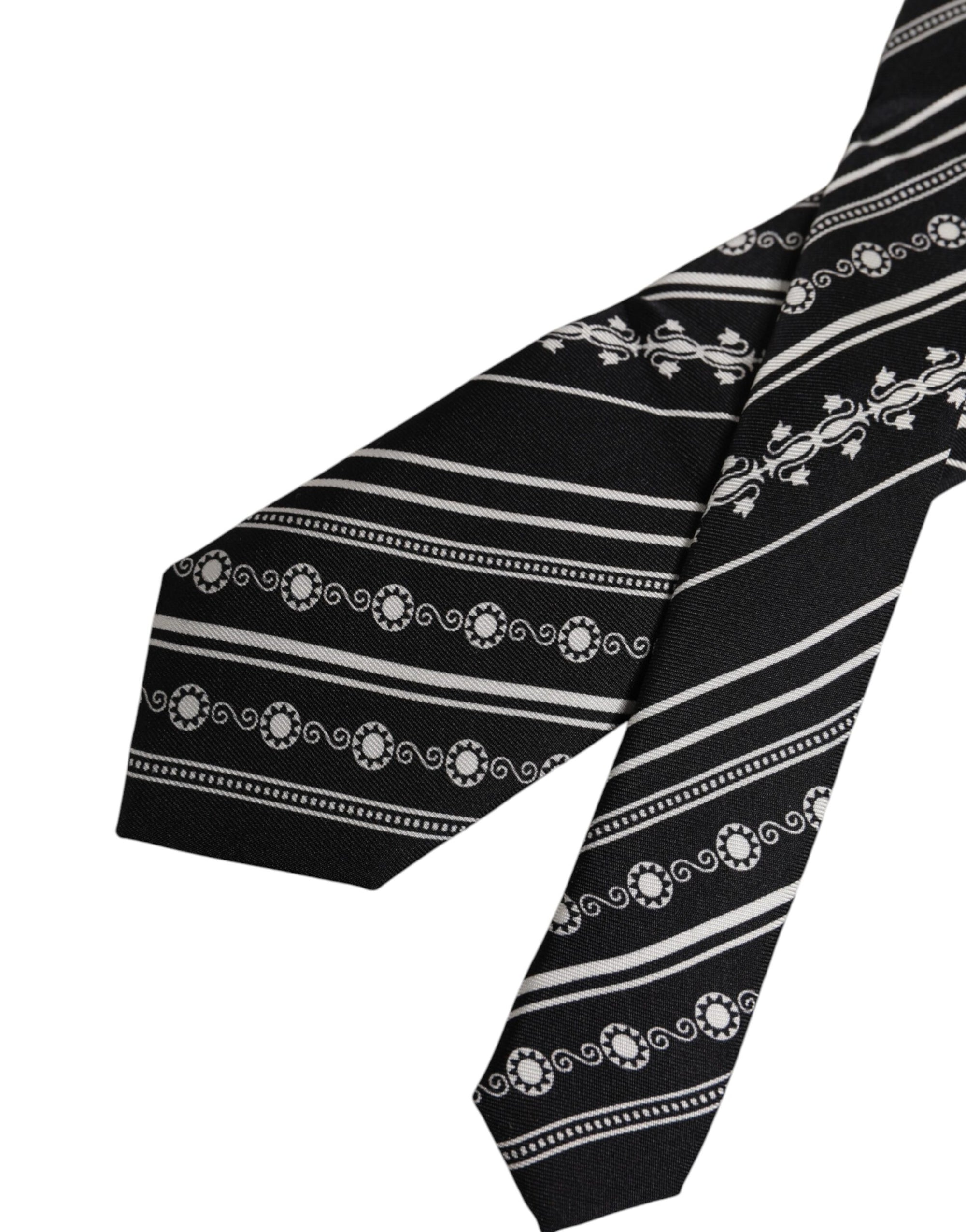Dolce &amp; Gabbana Black White Stripes Silk Adjustable Necktie Tie