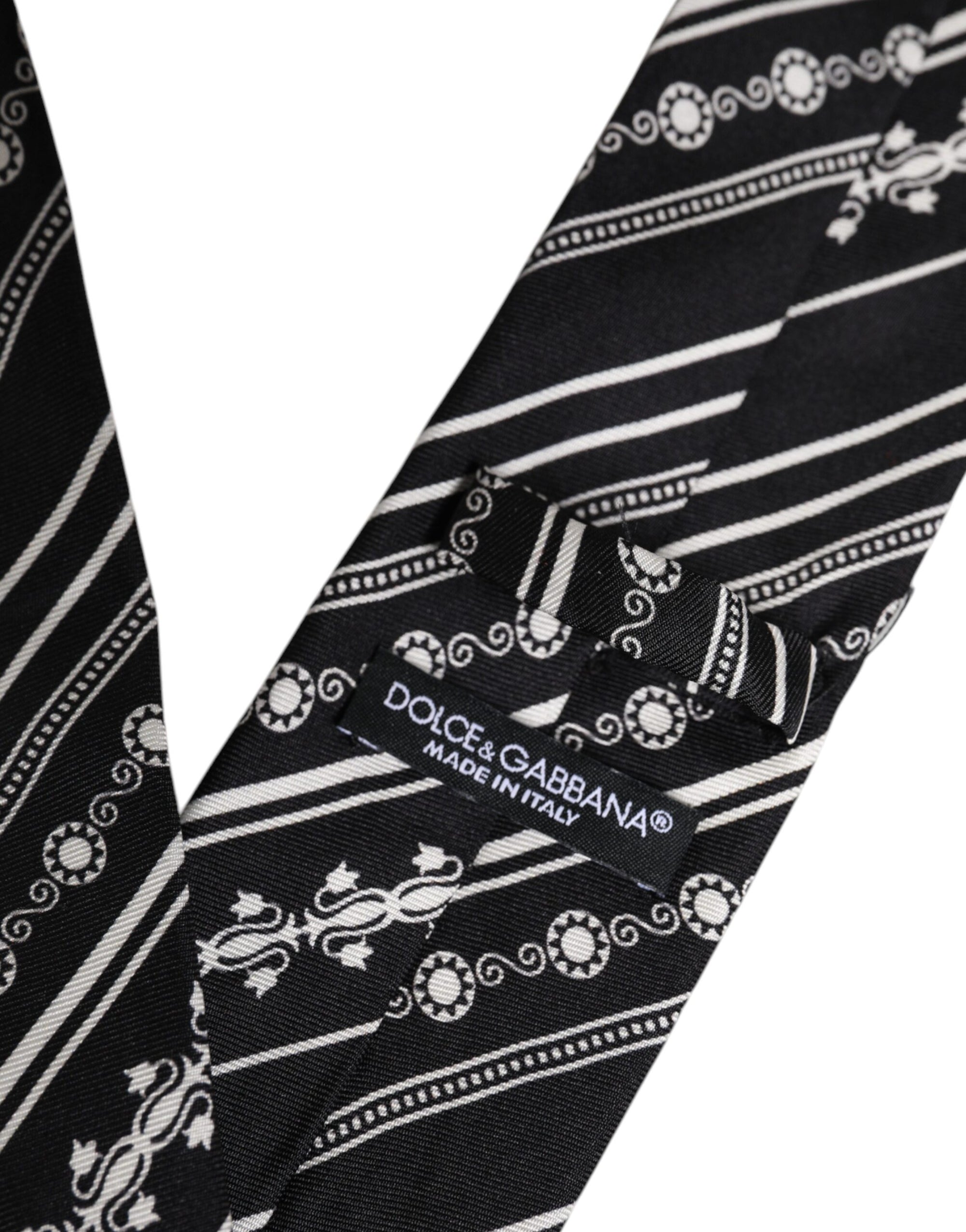 Dolce &amp; Gabbana Black White Stripes Silk Adjustable Necktie Tie