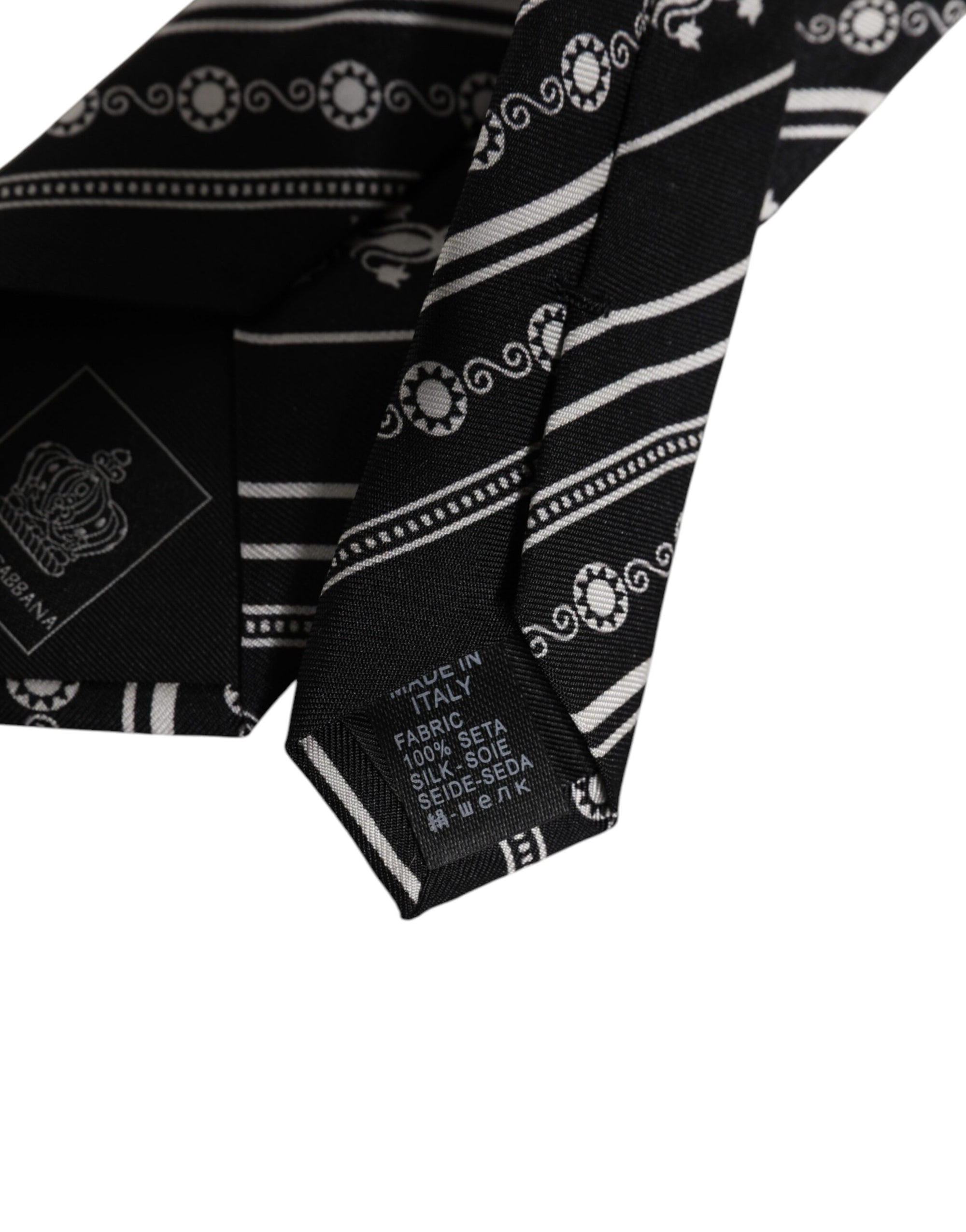 Dolce &amp; Gabbana Black White Stripes Silk Adjustable Necktie Tie