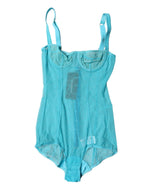 Dolce &amp; Gabbana Blue Tulle Balconette Bra Bodysuit Underwear