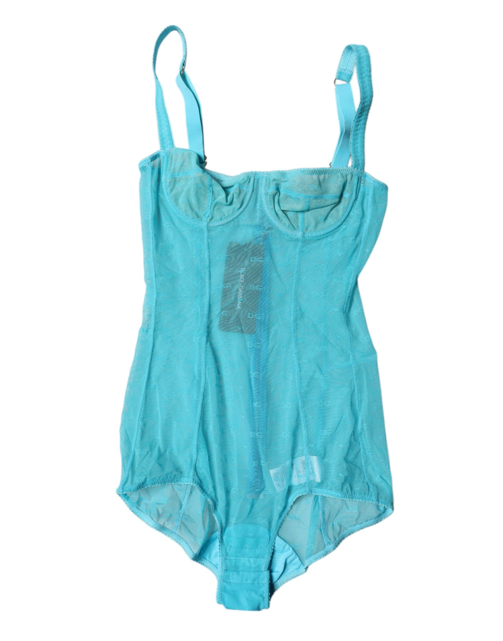 Dolce &amp; Gabbana Blue Tulle Balconette Bra Bodysuit Underwear