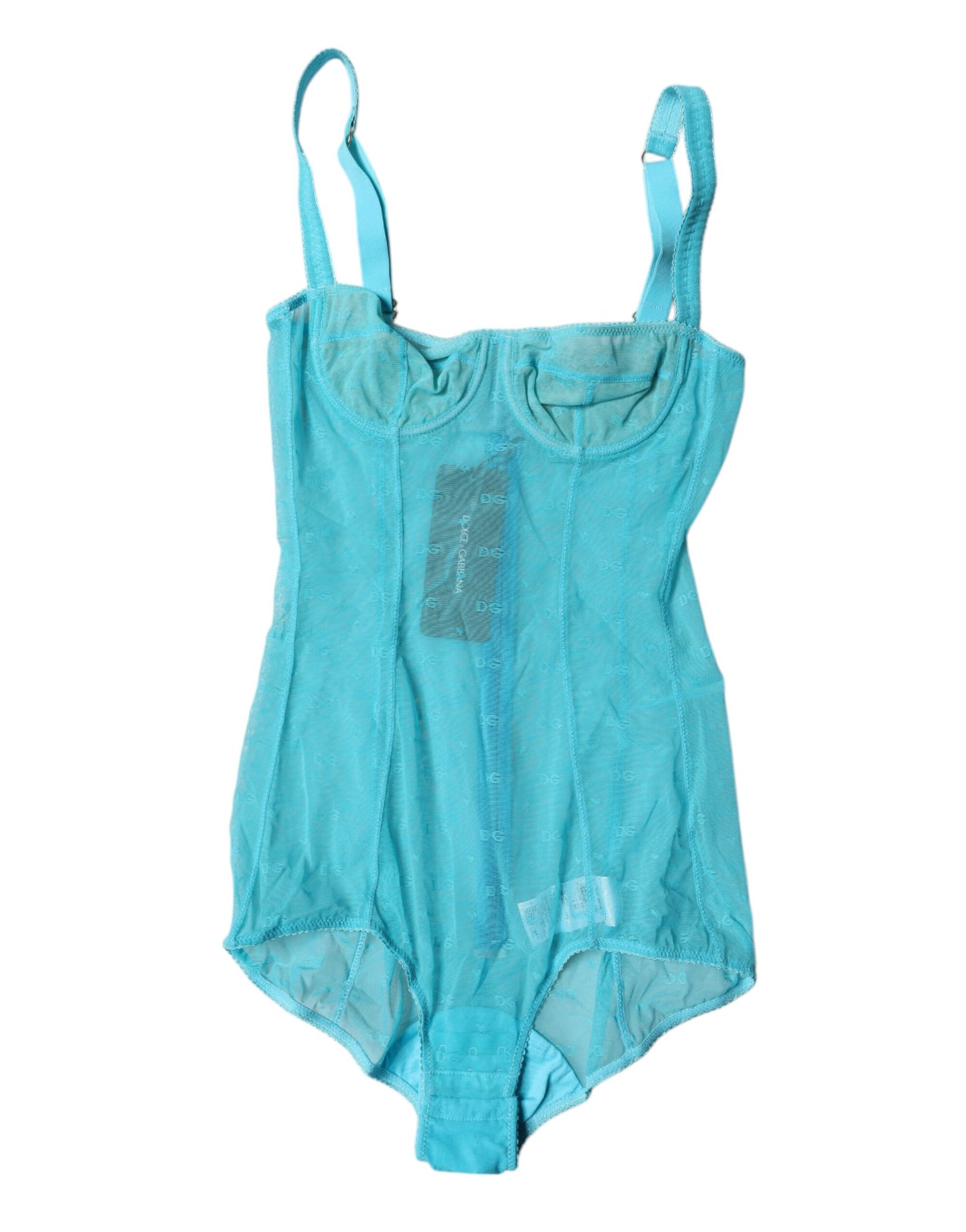 Dolce &amp; Gabbana Blue Tulle Balconette Bra Bodysuit Underwear