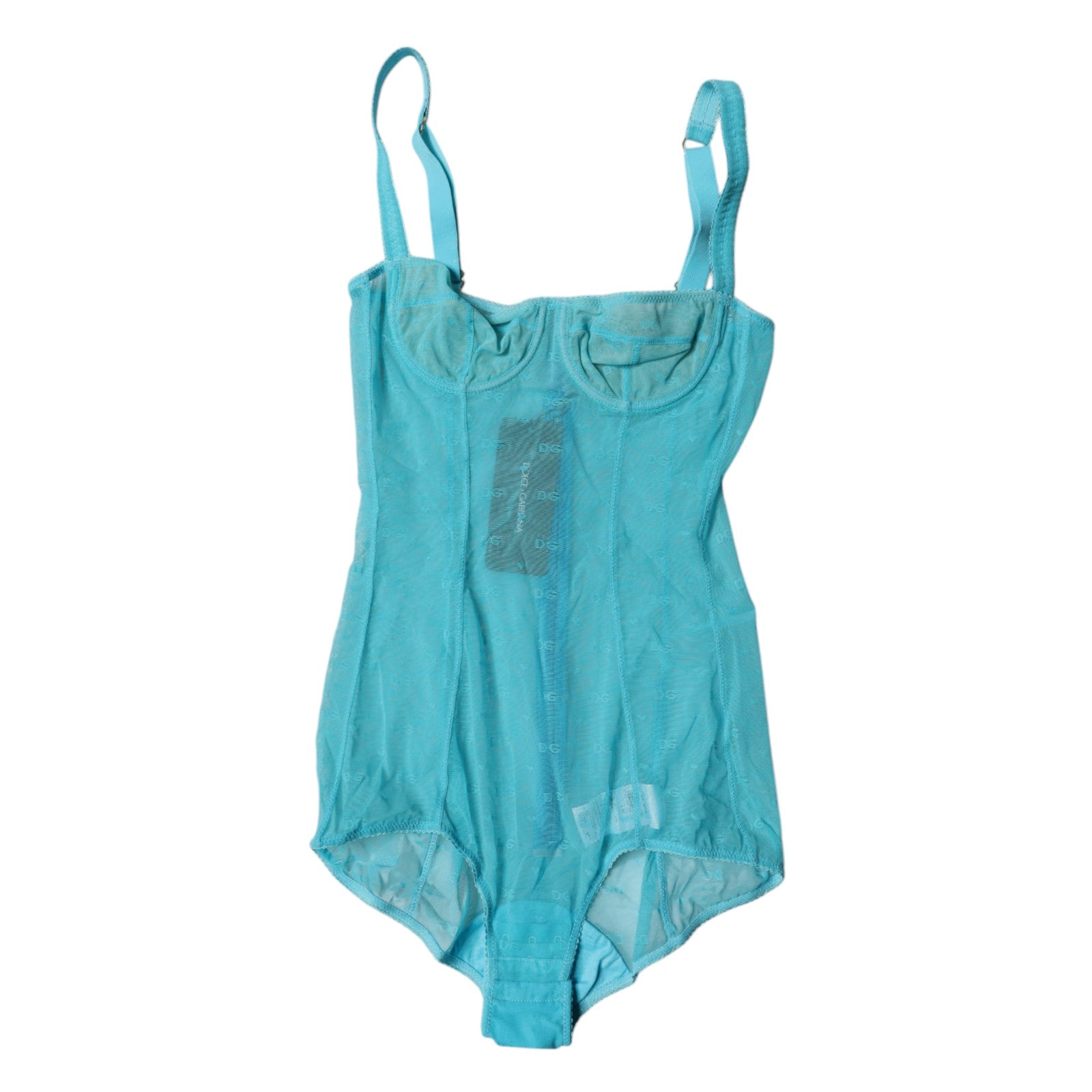 Dolce &amp; Gabbana Blue Tulle Balconette Bra Bodysuit Underwear