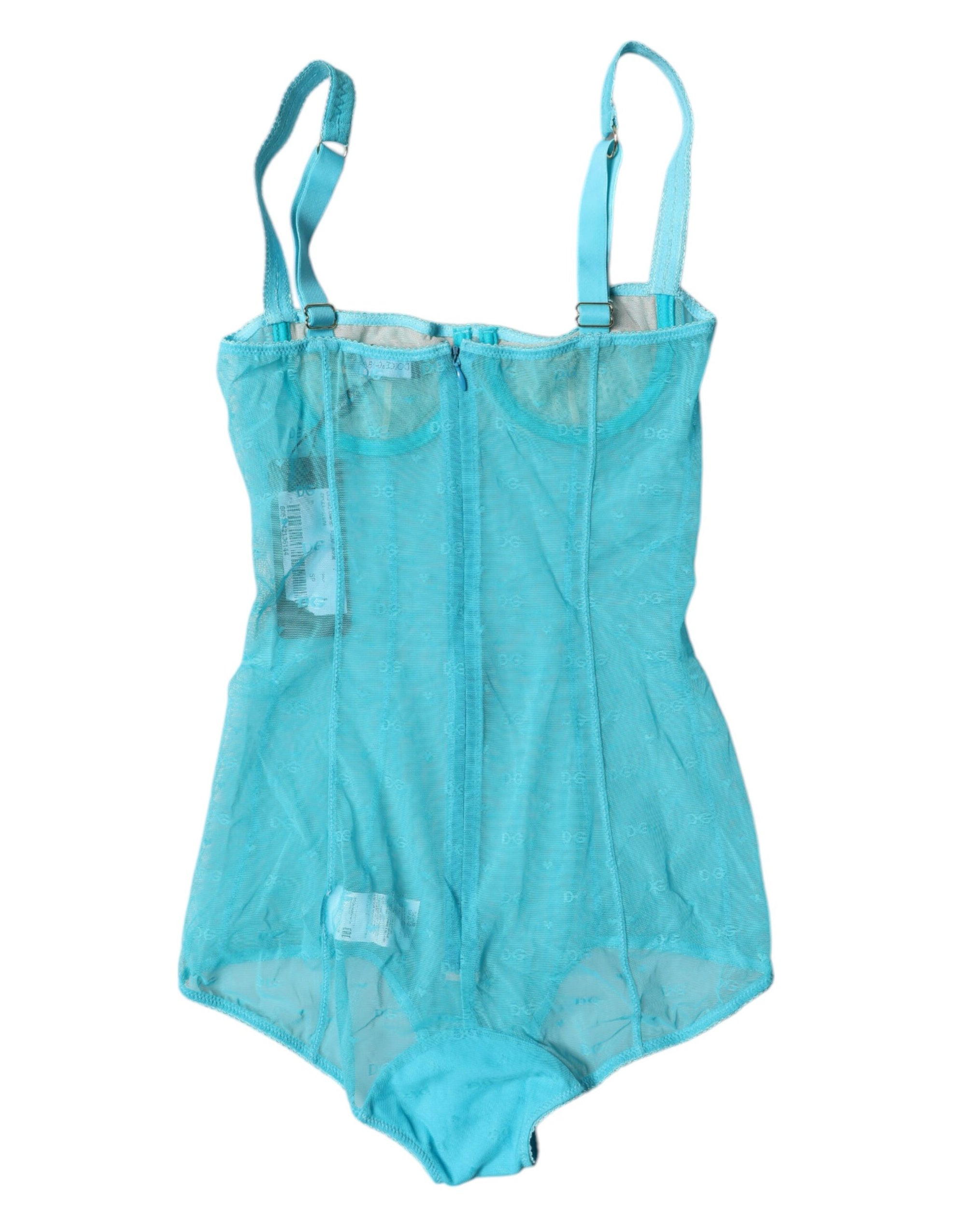 Dolce &amp; Gabbana Blue Tulle Balconette Bra Bodysuit Underwear