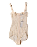 Dolce &amp; Gabbana Beige Tulle Balconette Bra Bodysuit Underwear