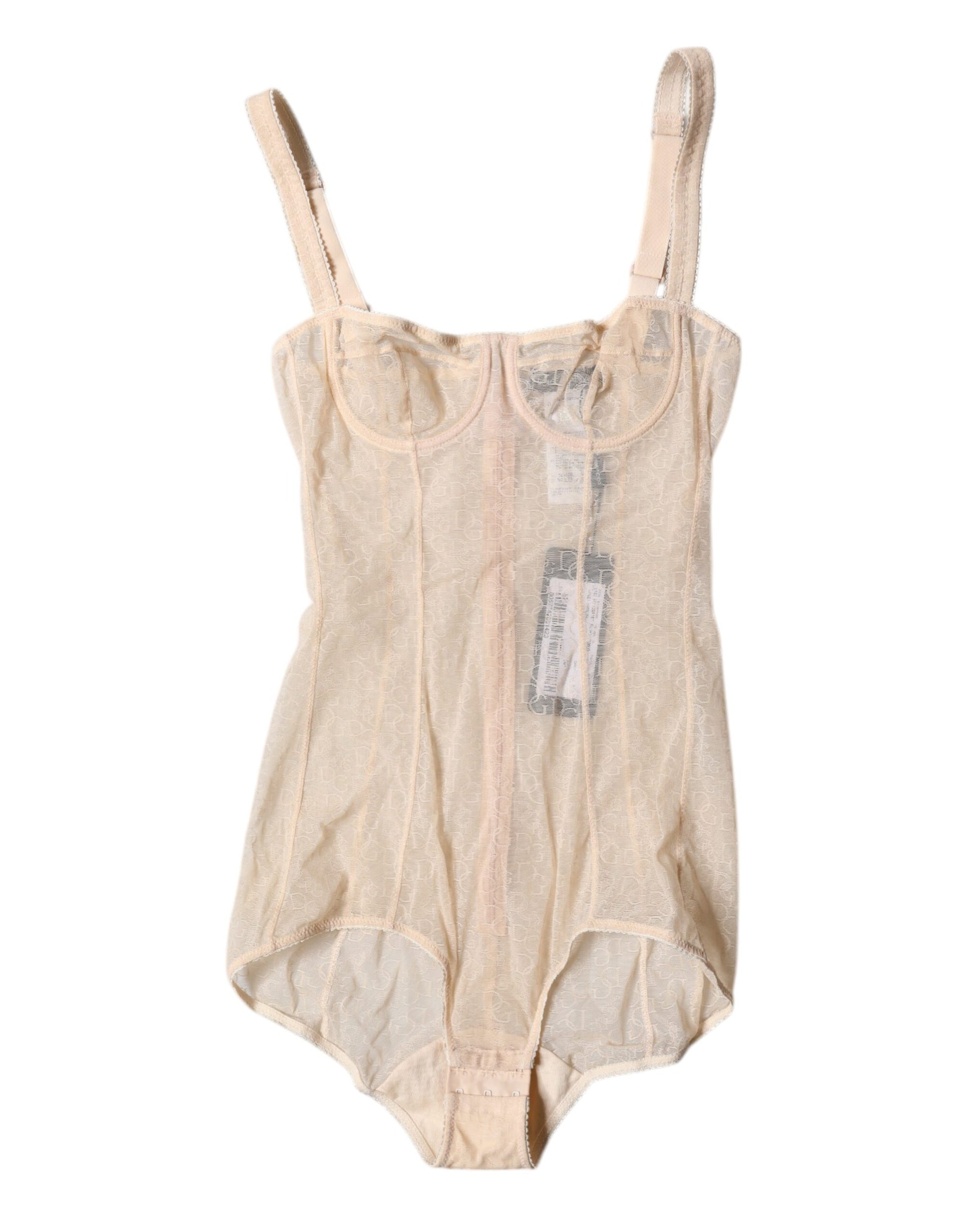 Dolce &amp; Gabbana Beige Tulle Balconette Bra Bodysuit Underwear