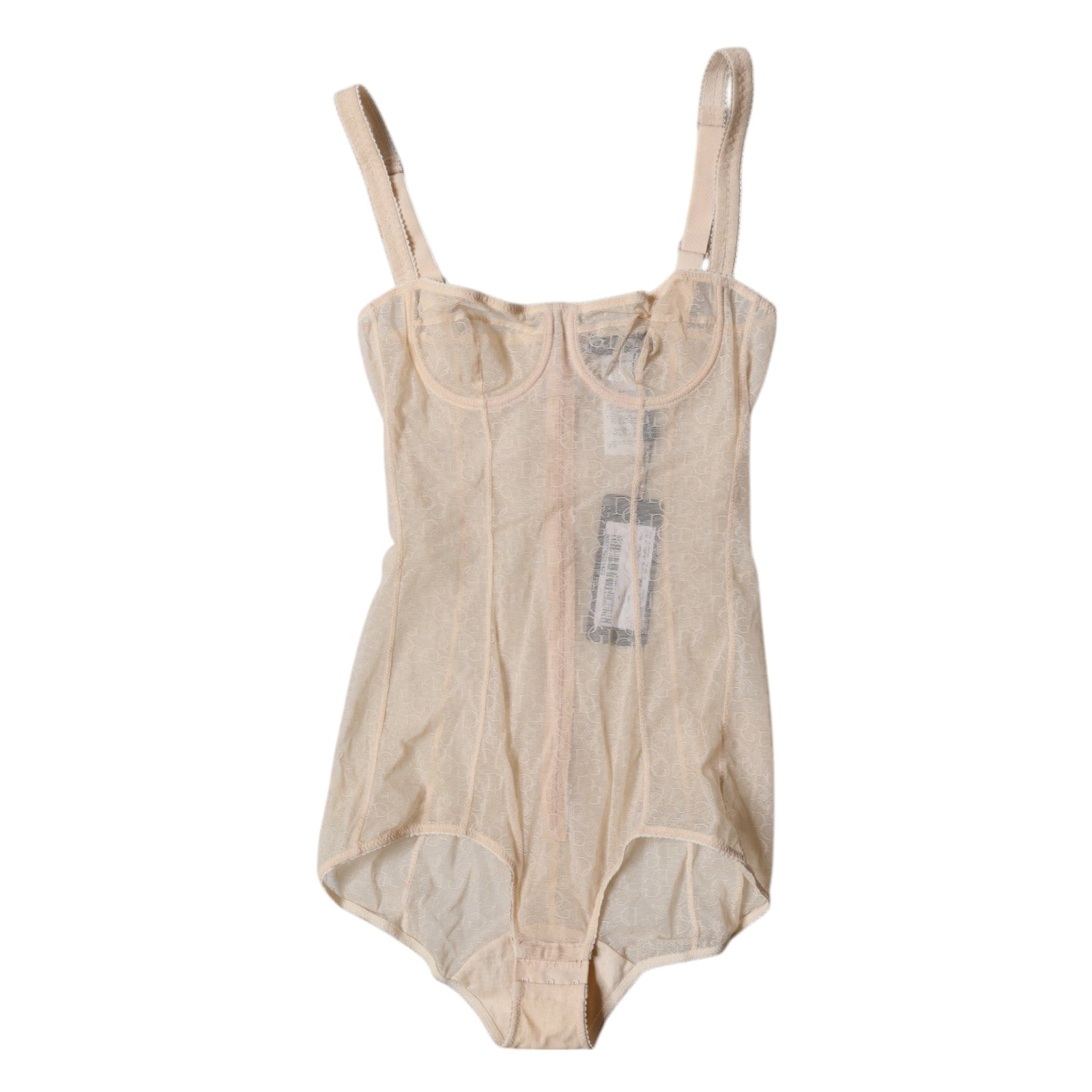 Dolce &amp; Gabbana Beige Tulle Balconette Bra Bodysuit Underwear