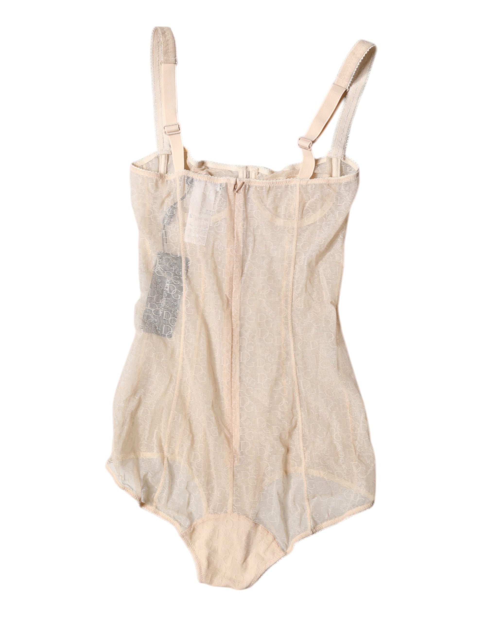 Dolce &amp; Gabbana Beige Tulle Balconette Bra Bodysuit Underwear