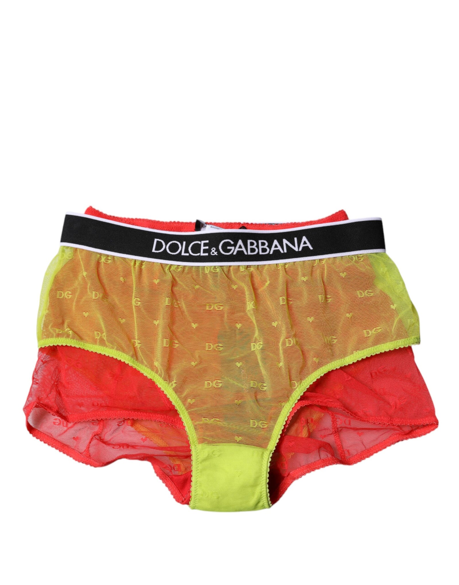 Dolce &amp; Gabbana Red Yellow Tulle Mid Waist Panty Underwear
