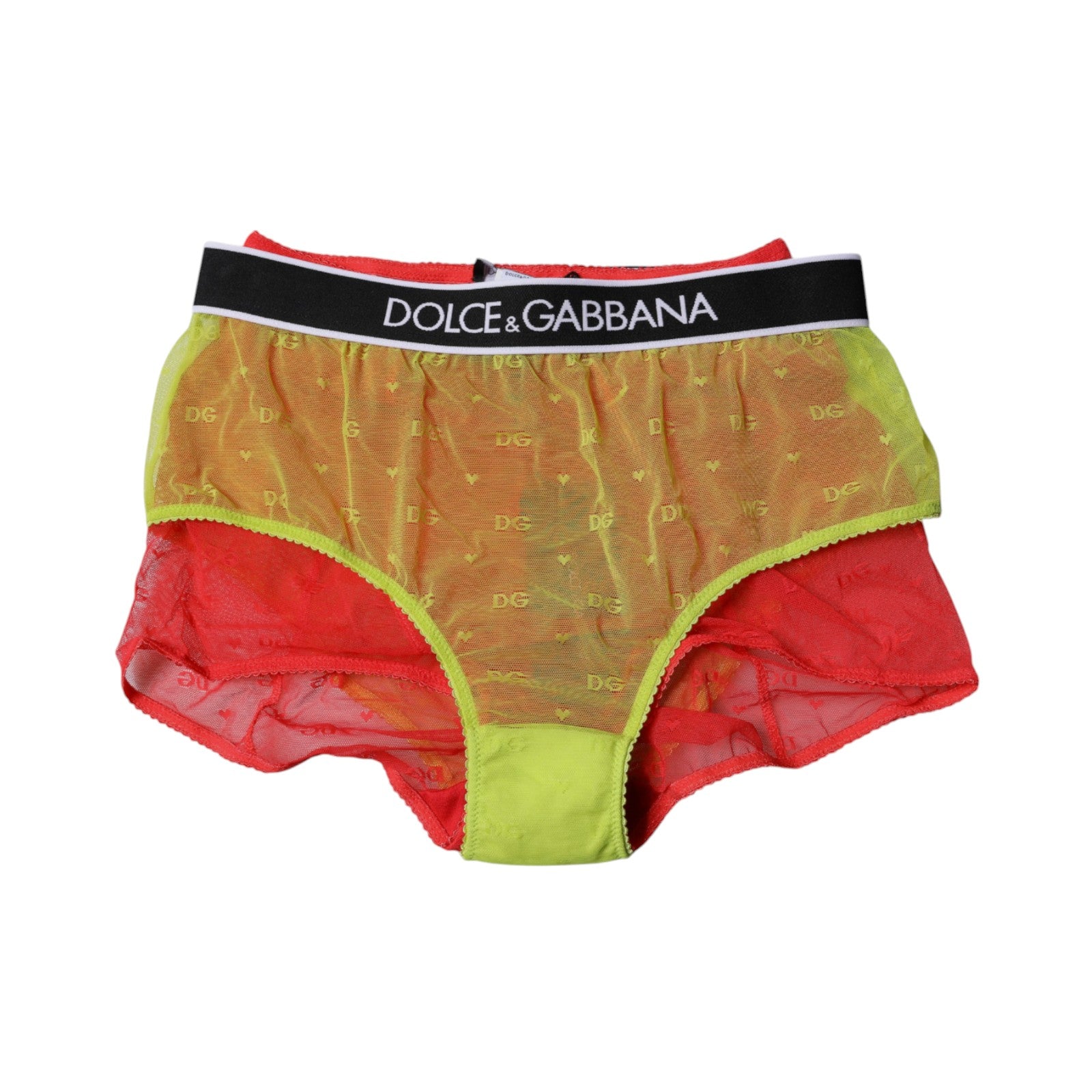 Dolce &amp; Gabbana Red Yellow Tulle Mid Waist Panty Underwear