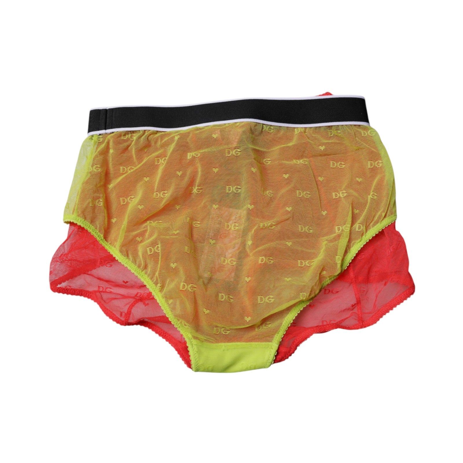 Dolce &amp; Gabbana Red Yellow Tulle Mid Waist Panty Underwear