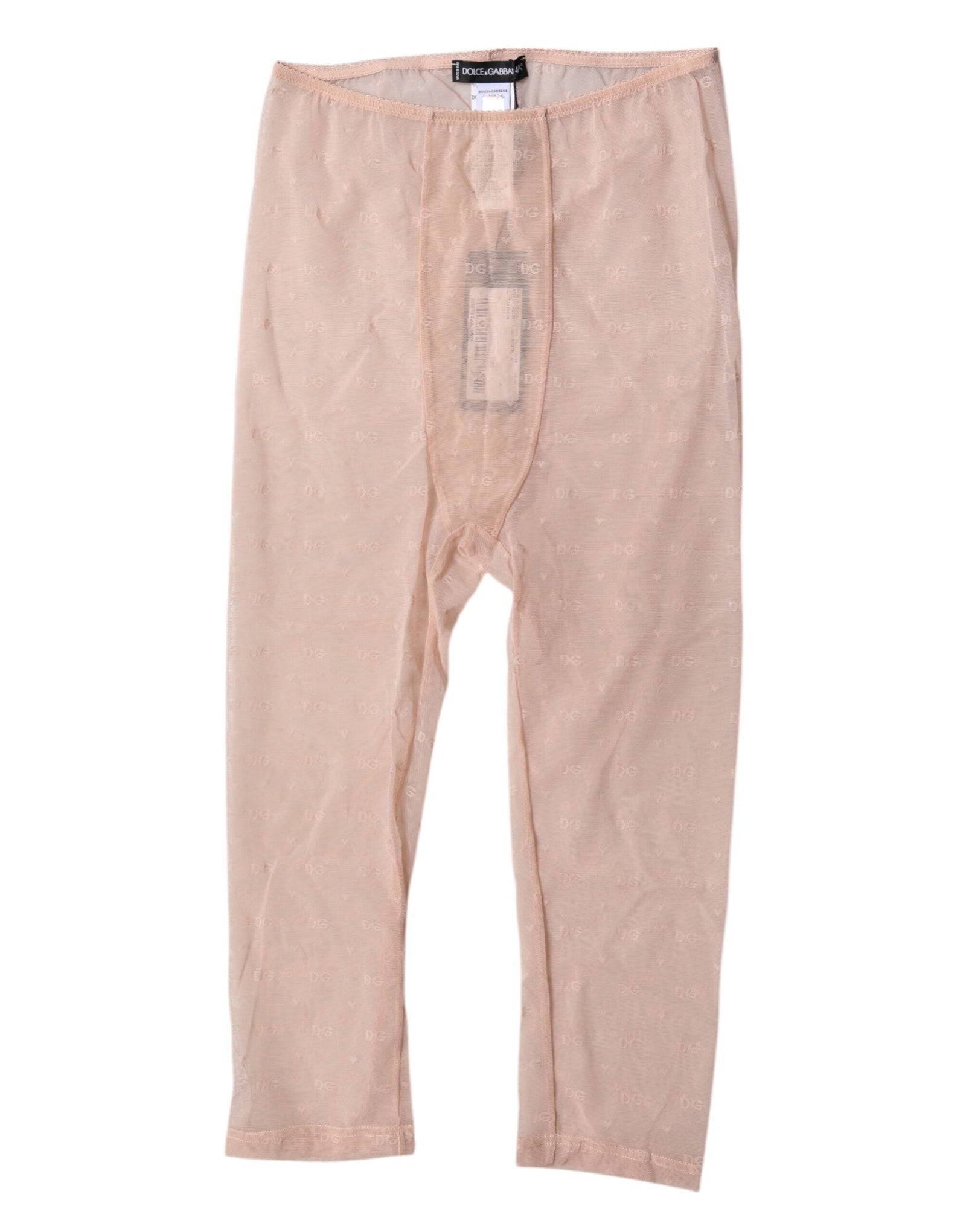 Dolce &amp; Gabbana Beige Logo Lace Lingerie Cropped Tights Underwear