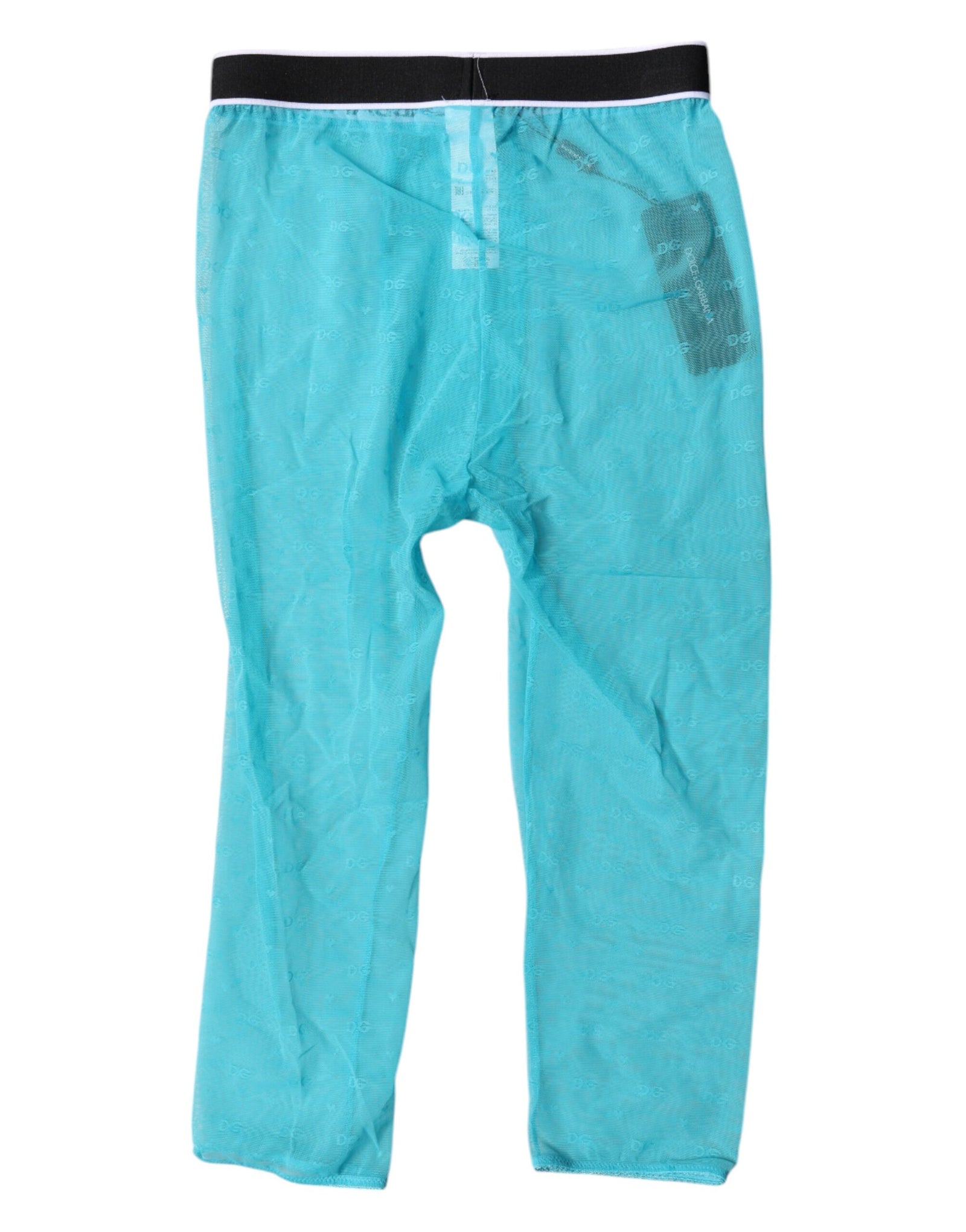Dolce &amp; Gabbana Light Blue DG Logo Nylon Cropped Tights Underwear