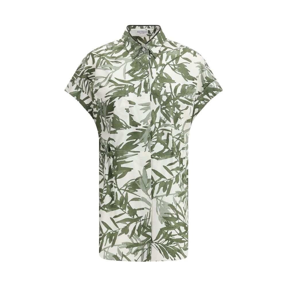 Brunello Cucinelli Chemise longue à imprimé feuilles