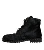 Dolce & Gabbana Black Pony Style Leather Mid Calf Boots Shoes