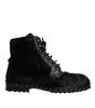 Dolce & Gabbana Black Pony Style Leather Mid Calf Boots Shoes