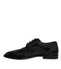 Dolce & Gabbana Black Embroidered Classic Leather Derby Dress Shoes