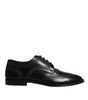 Dolce & Gabbana Black Embroidered Classic Leather Derby Dress Shoes