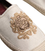 Dolce & Gabbana Beige Canvas Embroidered Slip On Espadrilles Shoes