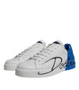 Dolce & Gabbana White Blue Leather Logo Low Top Sneakers Shoes
