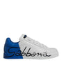 Dolce & Gabbana White Blue Leather Logo Low Top Sneakers Shoes