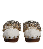 Dolce & Gabbana White Raffia Clogs Bejeweled Chain Sandals Shoes